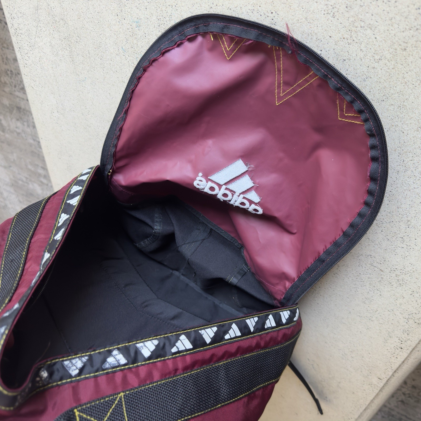 Vintage adidas 90s Backpack Burgundy Retro Sports Bag Tape 3 Stripe 18x13x7