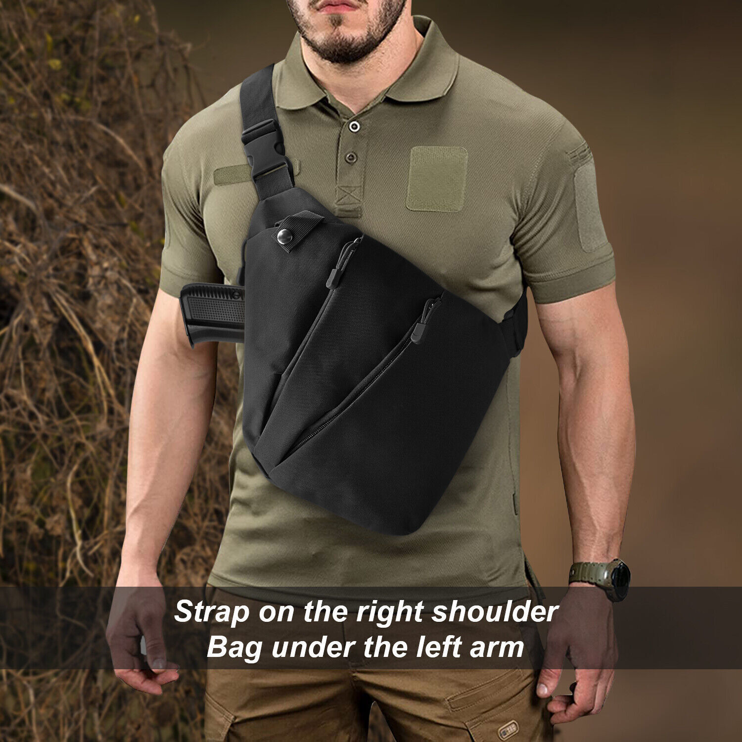 Anti Theft Mens Right Shoulder Pistol Bag Concealed Tactical Storage Gun Holster