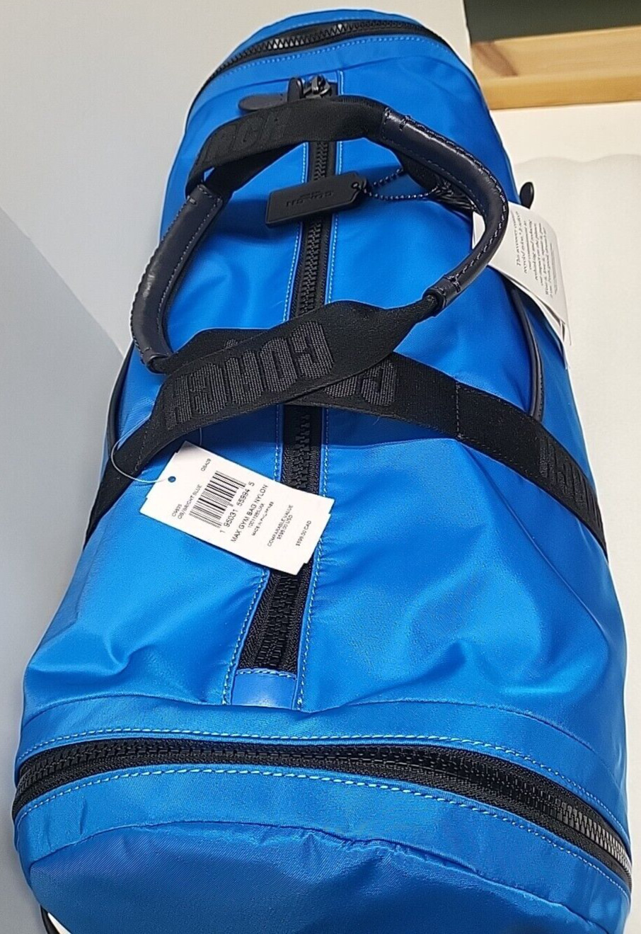 Coach Max Gym Bag Nylon Travel Duffle Bright Blue Black Trim C9835 MSRP $598 NWT