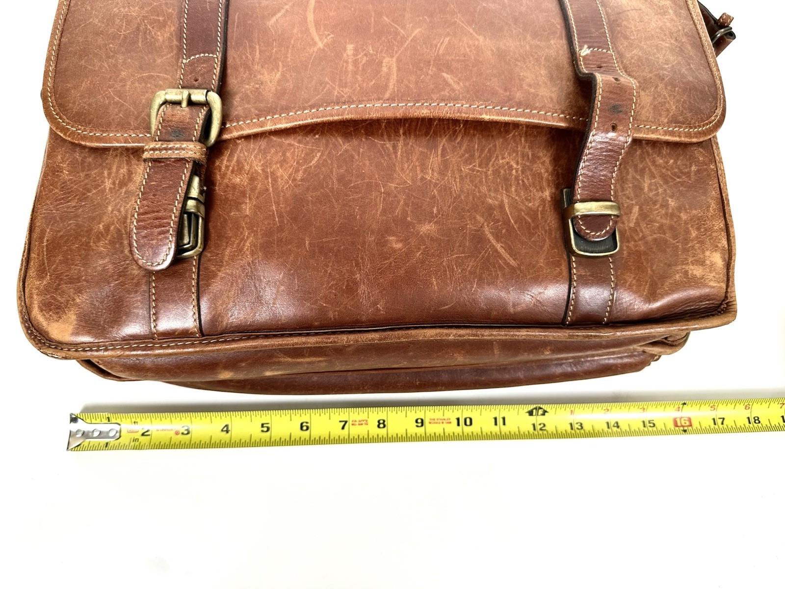 Vintage Tusting Leather Messenger Briefcase Bag Made In England Caramel VGC