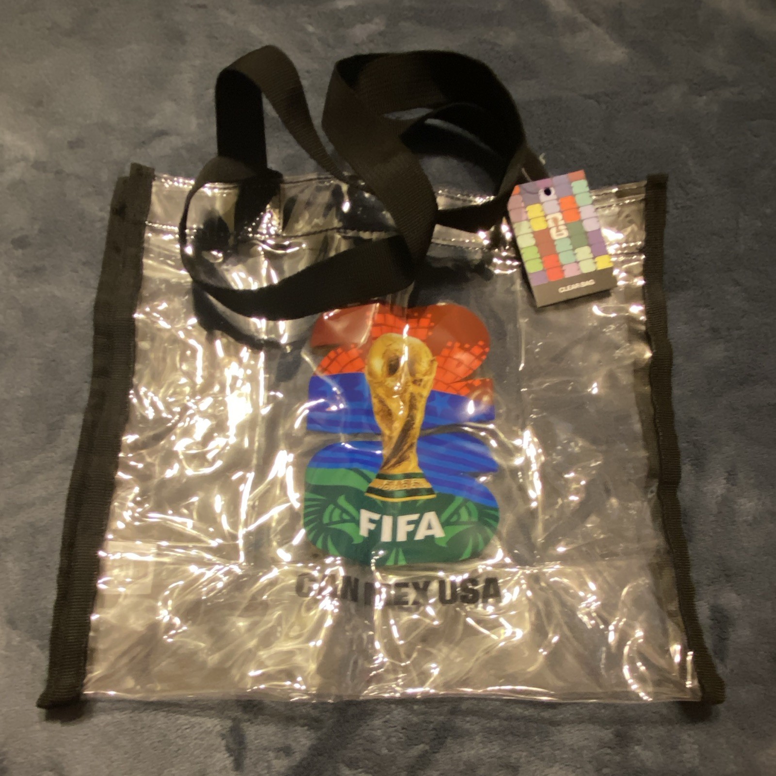 FIFA Clear Tote Bag Zipper Closure Adjustable Shoulder Strap World Cup Trophy