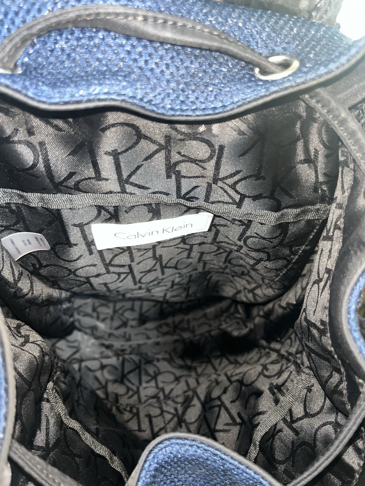 Calvin Klein Blue/Black Small Backpack Drawstring Buckle, Pockets, Lined