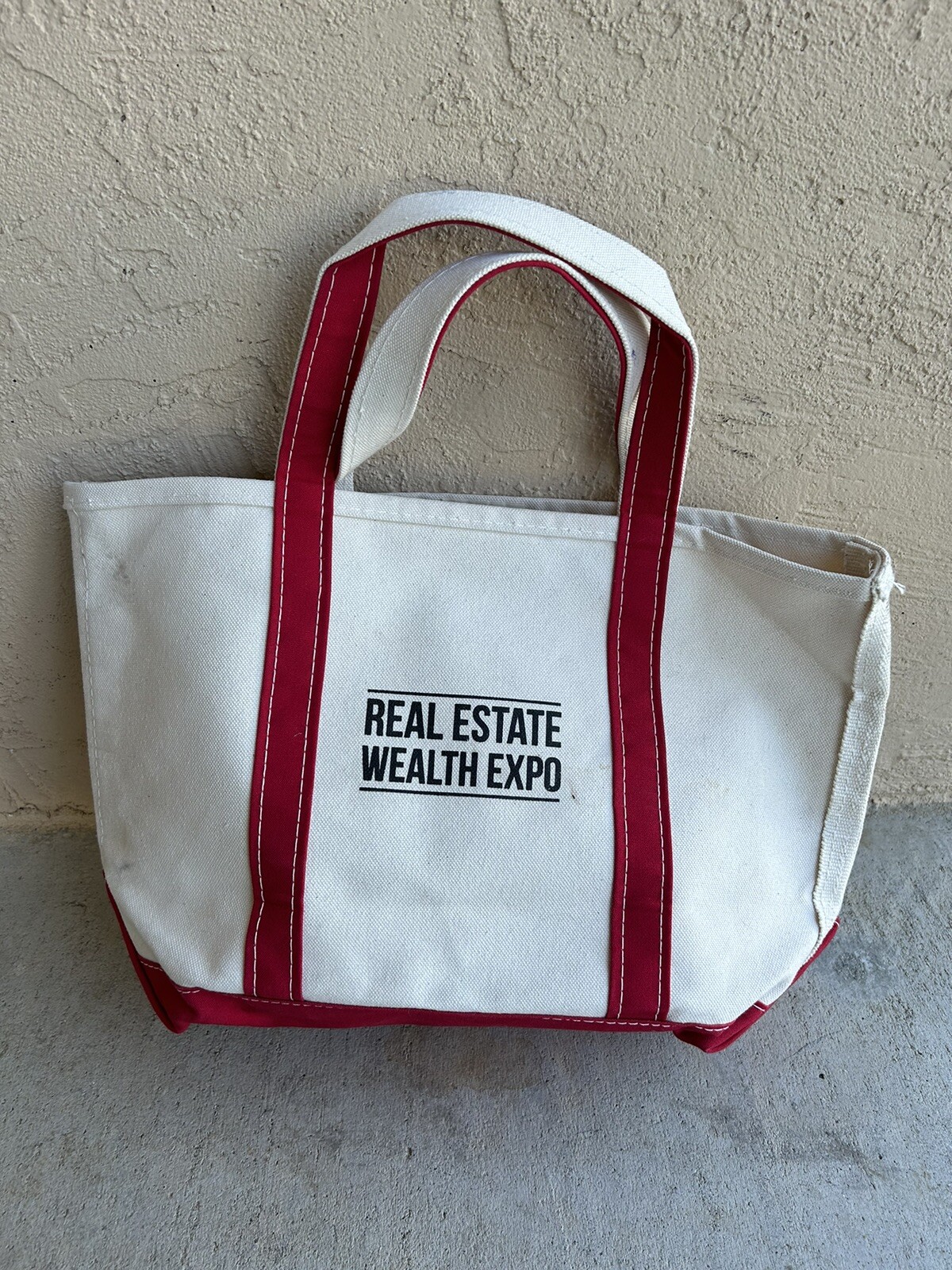 Vintage LL Bean 18” Large Classic Canvas Boat And Tote Bag USA Red Cream