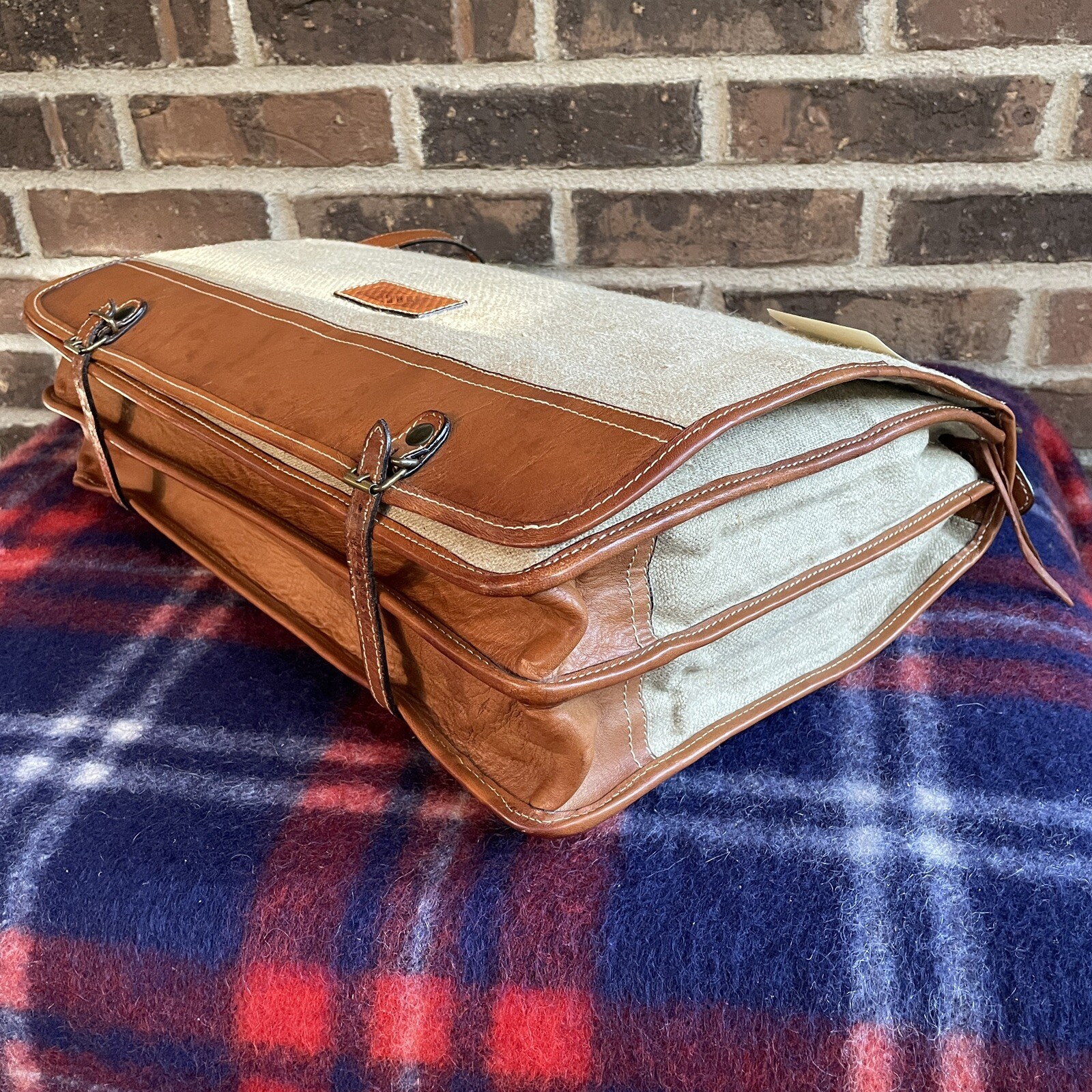 VINTAGE 1990s JOSEPH ABBOUD HEMP CANVAS LEATHER MACBOOK PRO BRIEFCASE BAG R$998