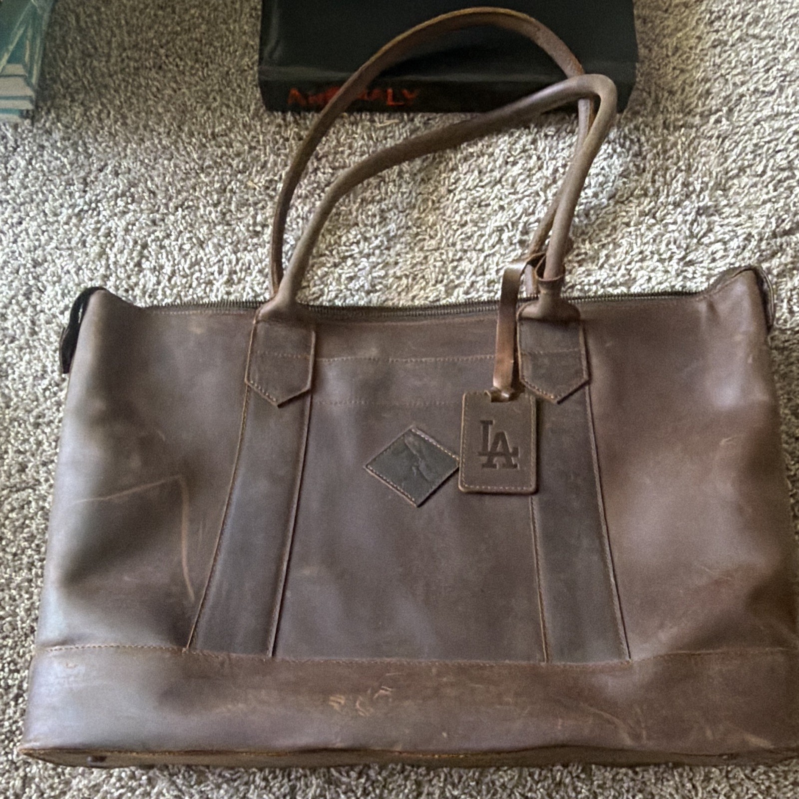 Brown Large Tote Bag Zip Closure Double Handles Detachable Strap Pockets Lined