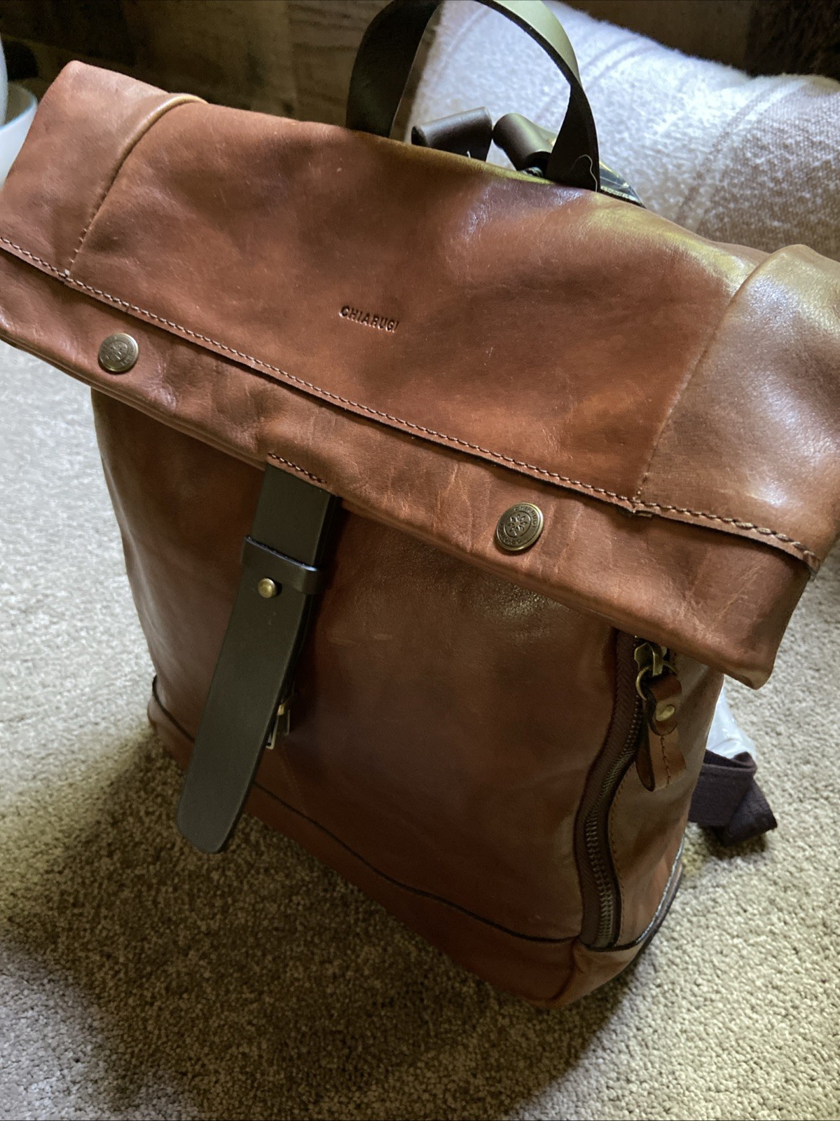 Chiarugi Italian Leather Backpack Brown Luxury Tuscan Work Travel Laptop Durable