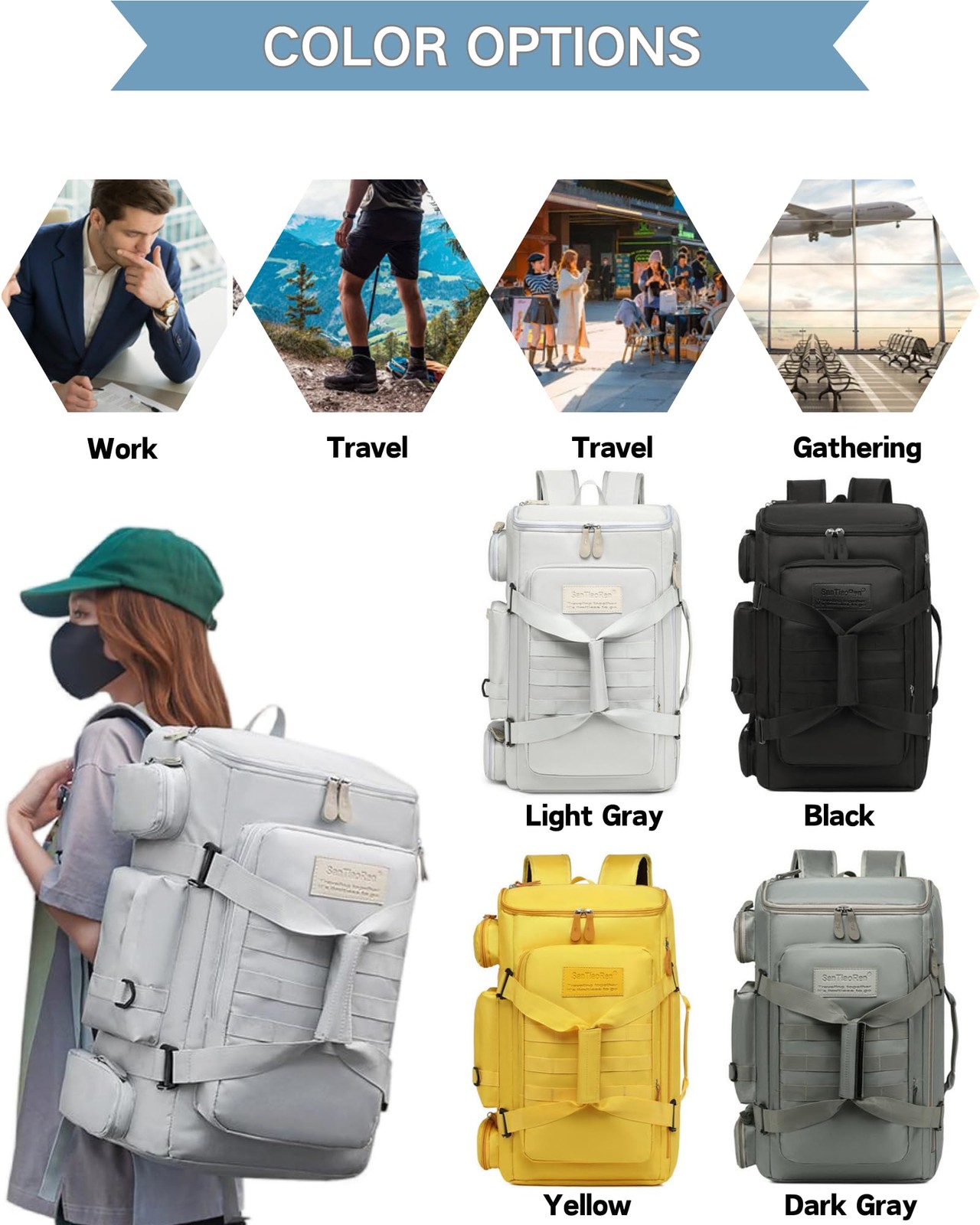 Large Travel Duffle Bags Backpack for Men Women, 50L Sports Gym Bag with Wet …
