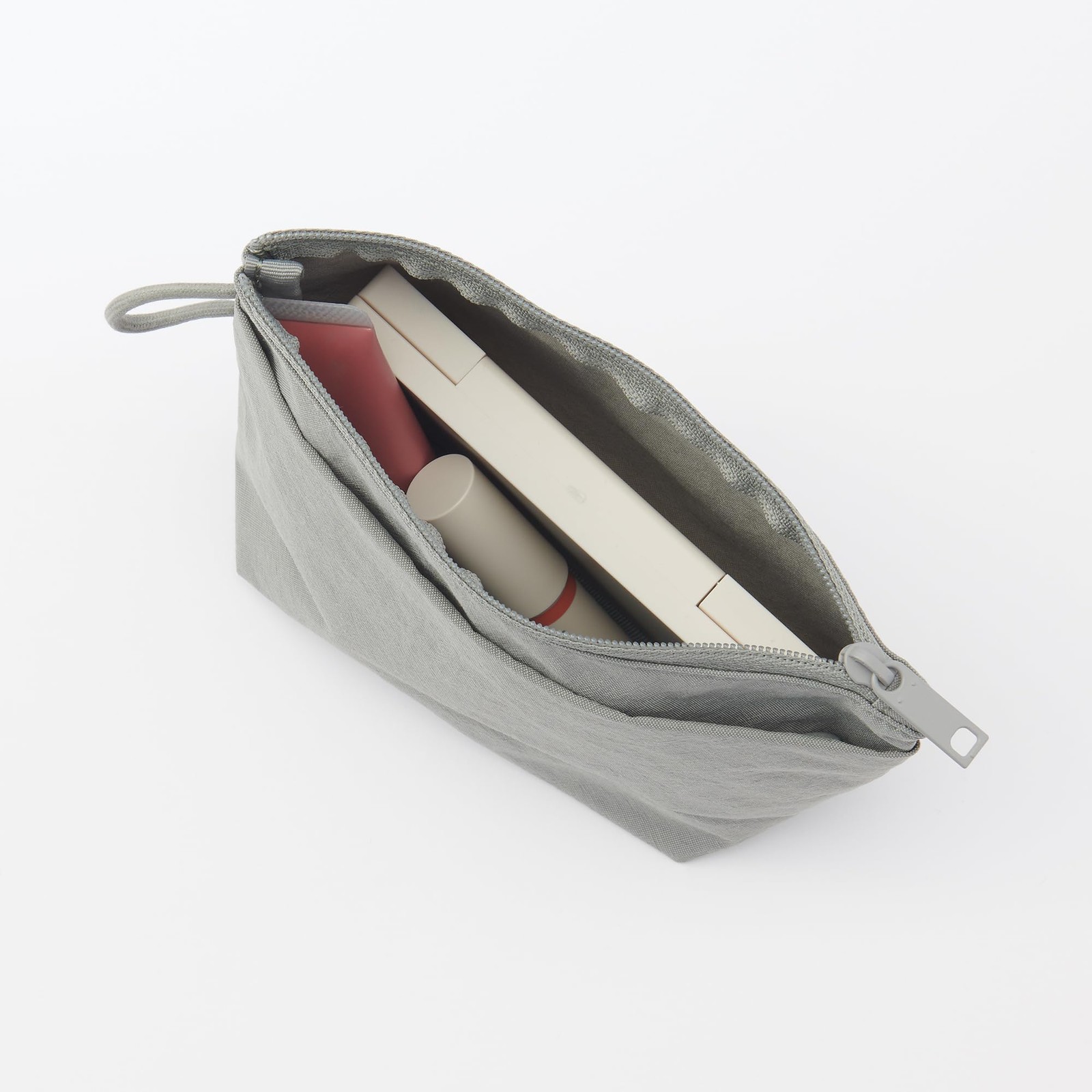 Wrinkle nylon gusseted pouch, gray, S, approx. 16.5 x 11 x 6 cm, 84475658