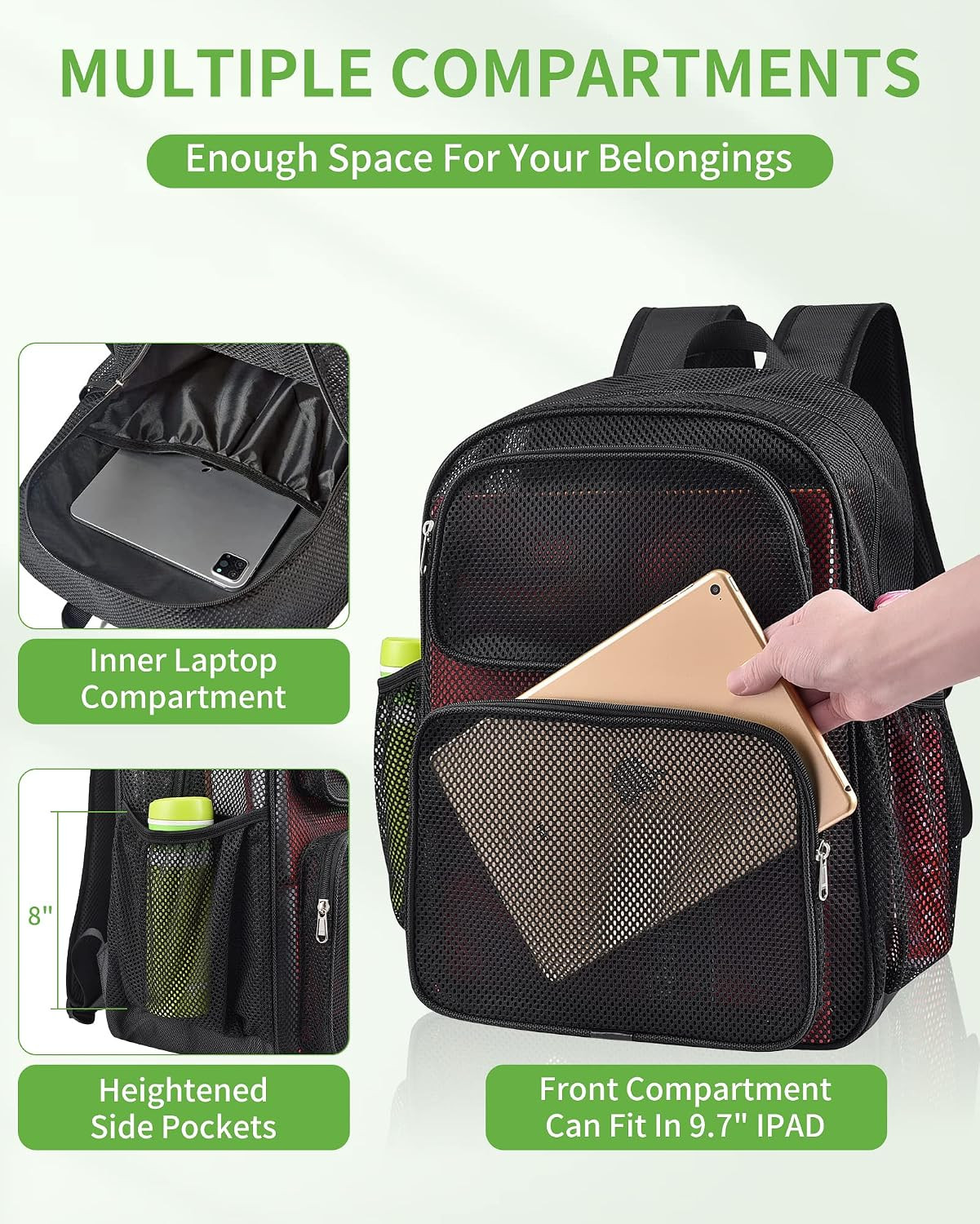 Mesh Backpack Heavy Duty Big Mesh Bag Large Capacity for Travel Beach Hiking Out