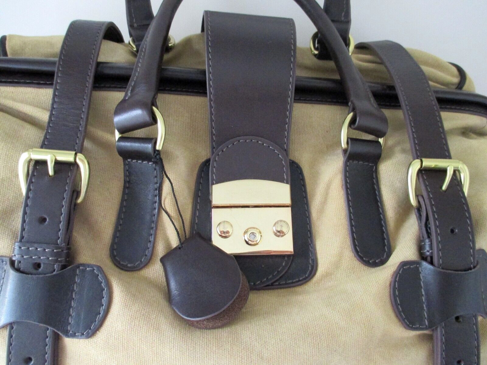 J. Peterman Canvas & Leather Travel Weekender Bag Tan Removable Strap