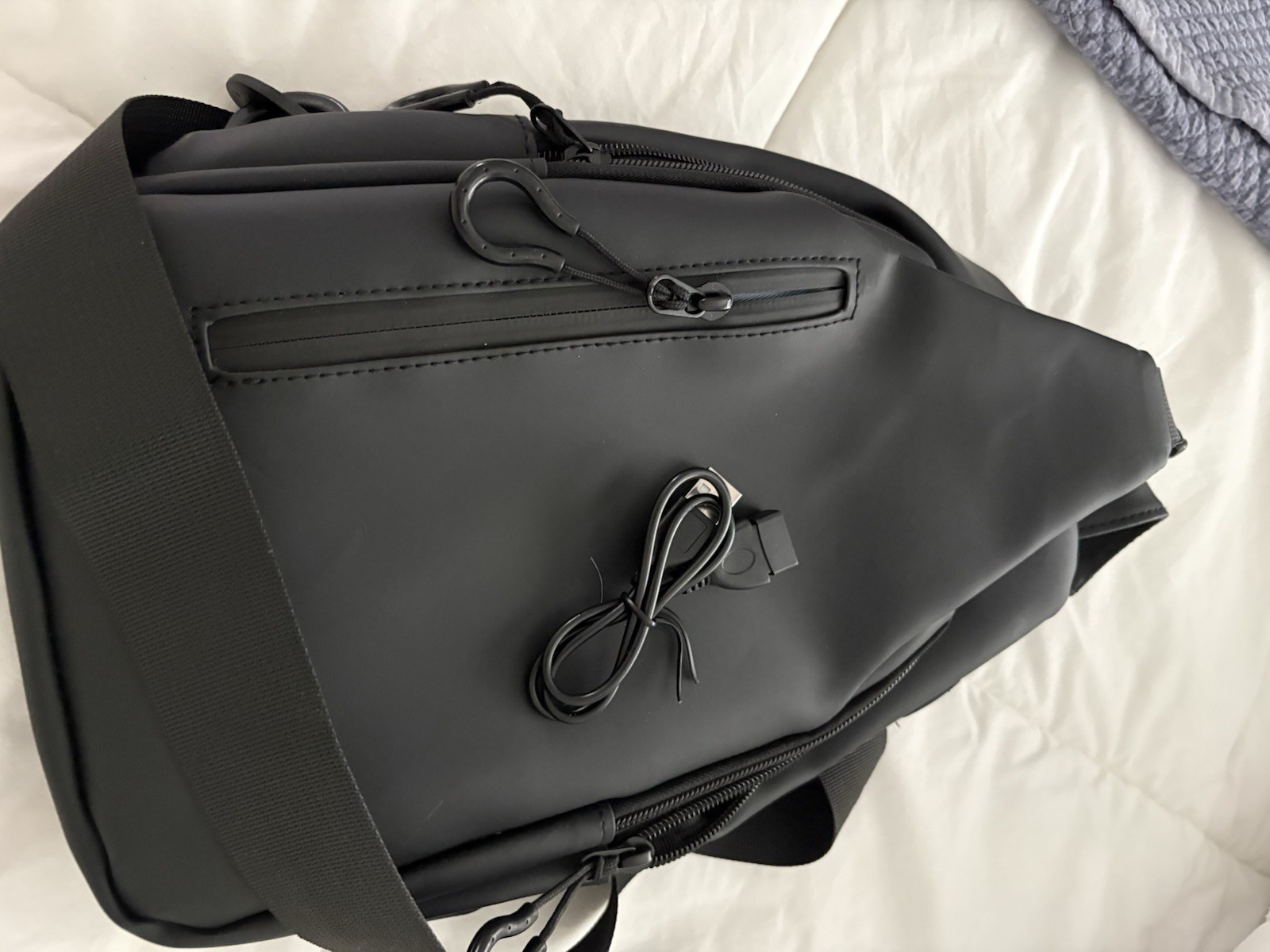 Black Sling Bag Crossbody Shoulder Backpack, Zip Closure, Adjustable Strap