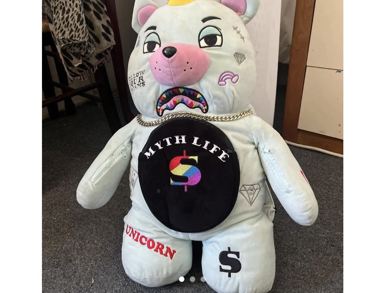 Sprayground Follow Your Dreams Unicorn Teddy Bear Backpack 23″ Tall 18″ W New