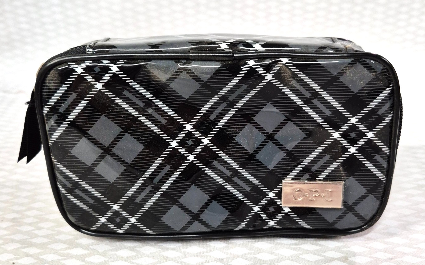 LOT/10 OPI Black White Grey Tartan Print Small PVC Toiletry Cosmetic Travel Bag
