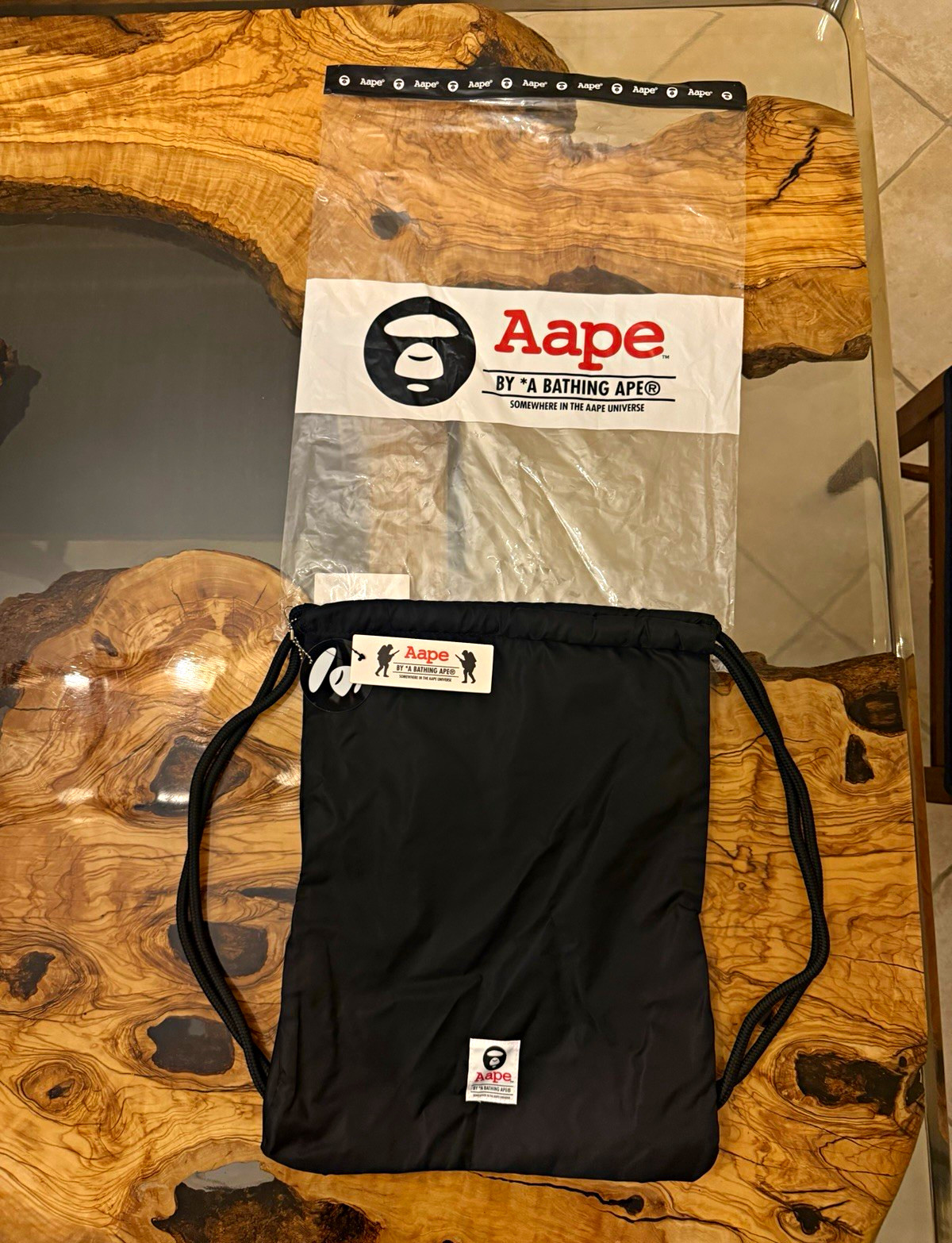 Aape Black Drawstring Bag Solid Casual Travel Shoulder Strap Men