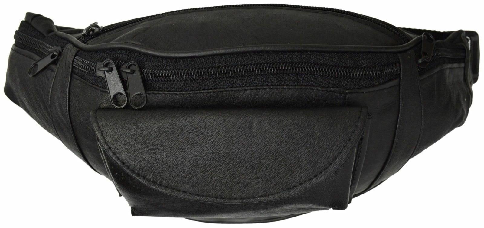 Black Lamb Leather Fanny Pack Waist Bag W/ Phone Holder & Adjustable Waist Strap