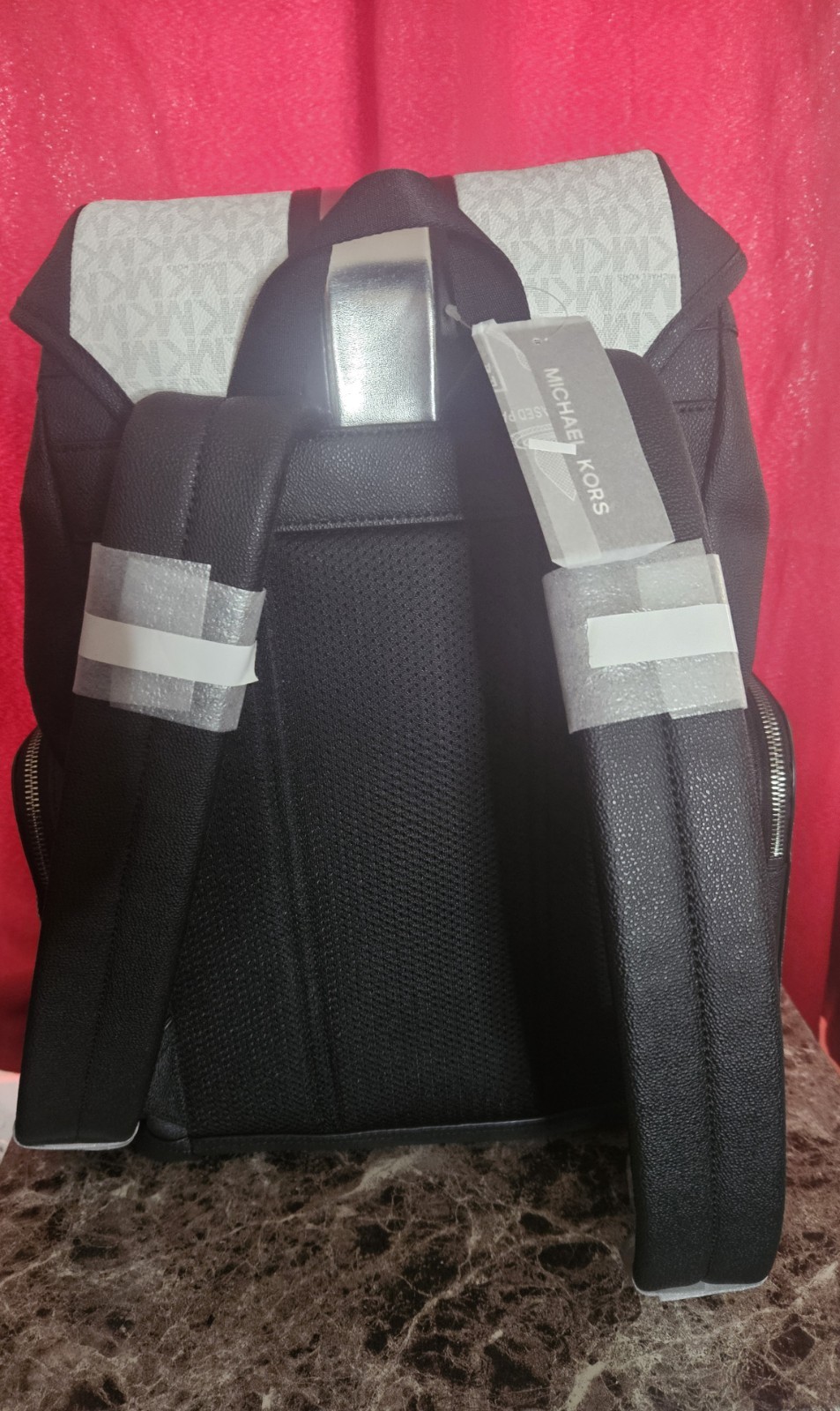 Michael Kors Cooper Medium Metallic Striped Logo backpack Black $498