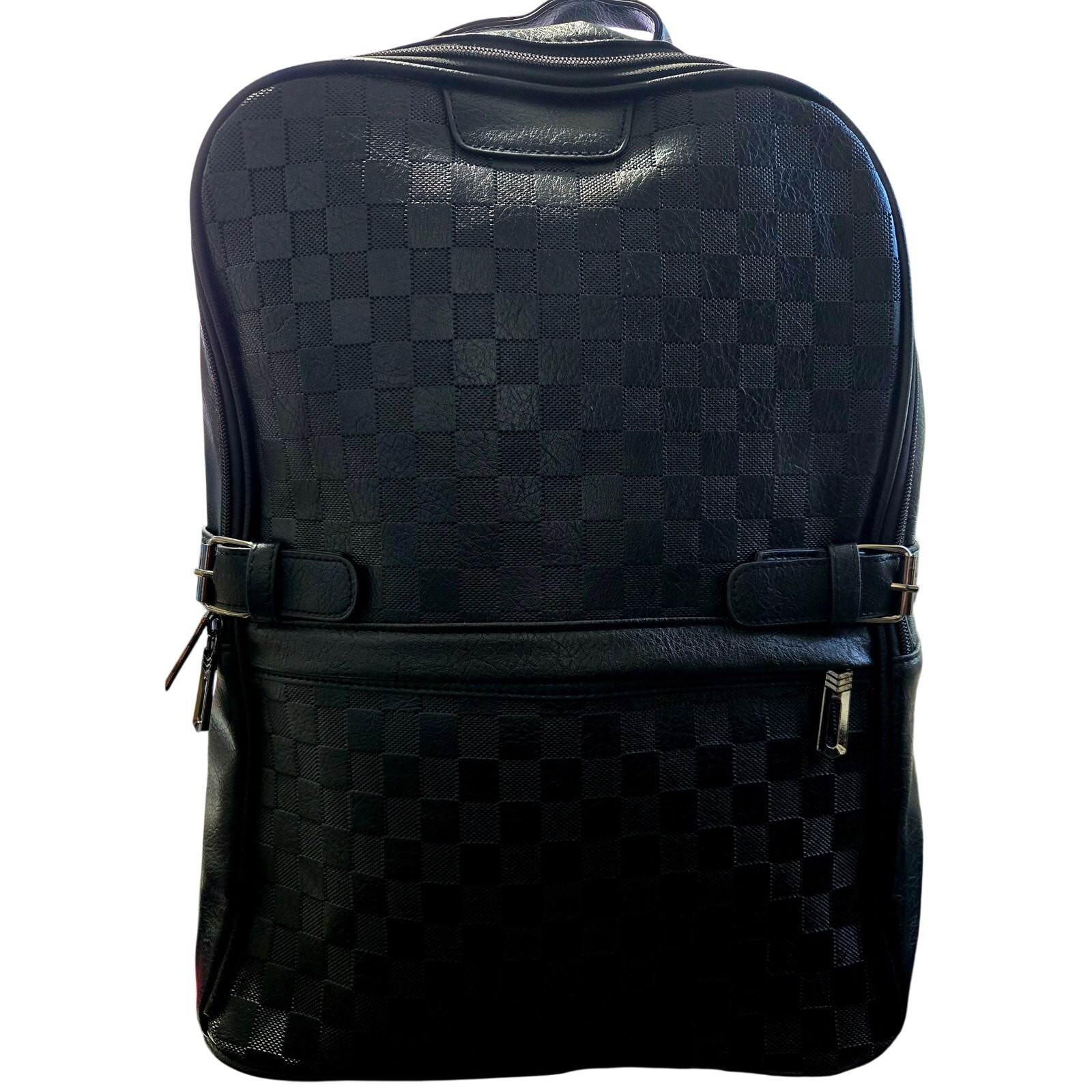 Black Checkered Faux Leather Laptop Backpack Travel Business School New