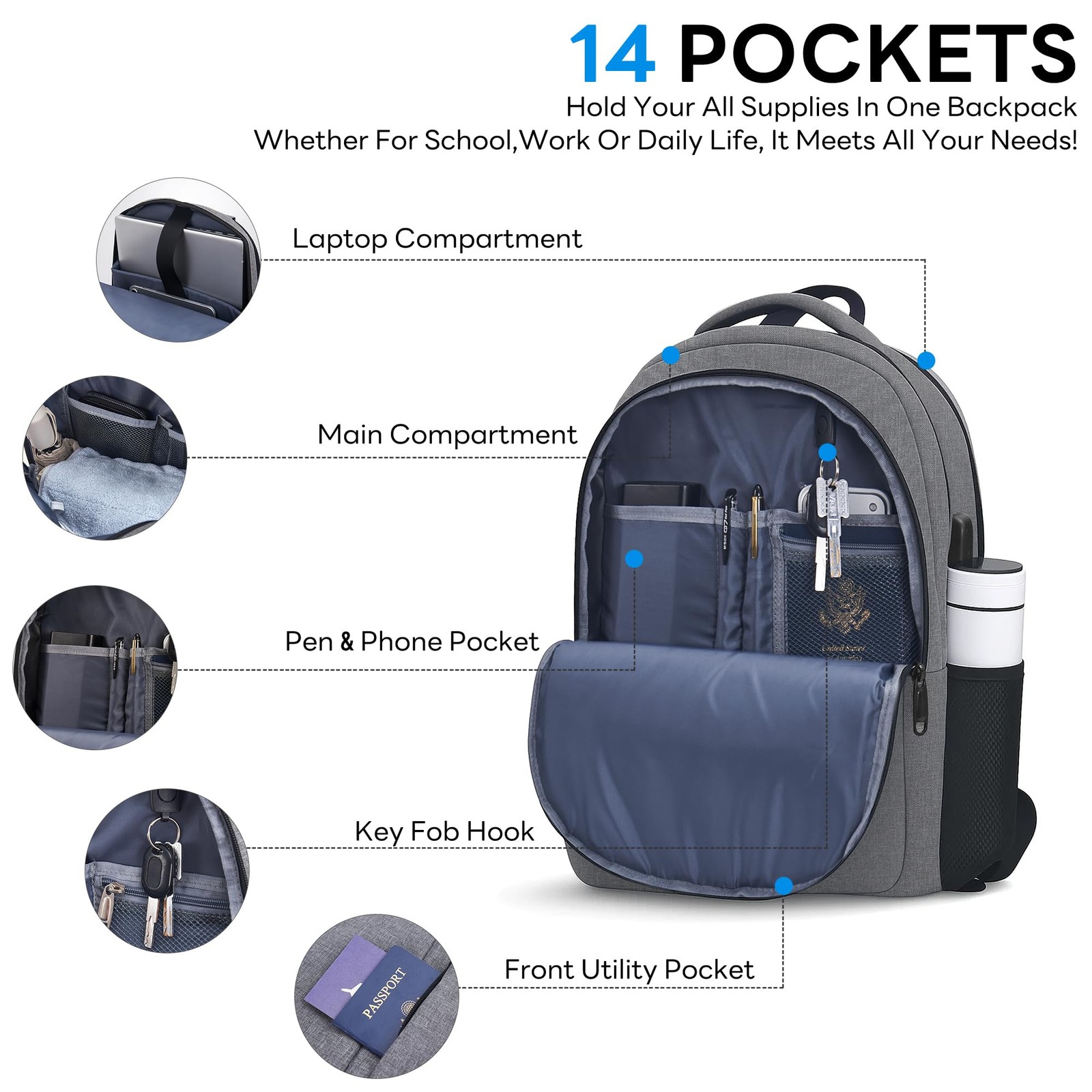 School Backpacks for 15.6 Inch Laptops for Teenagers, Boys, and Girls with US…