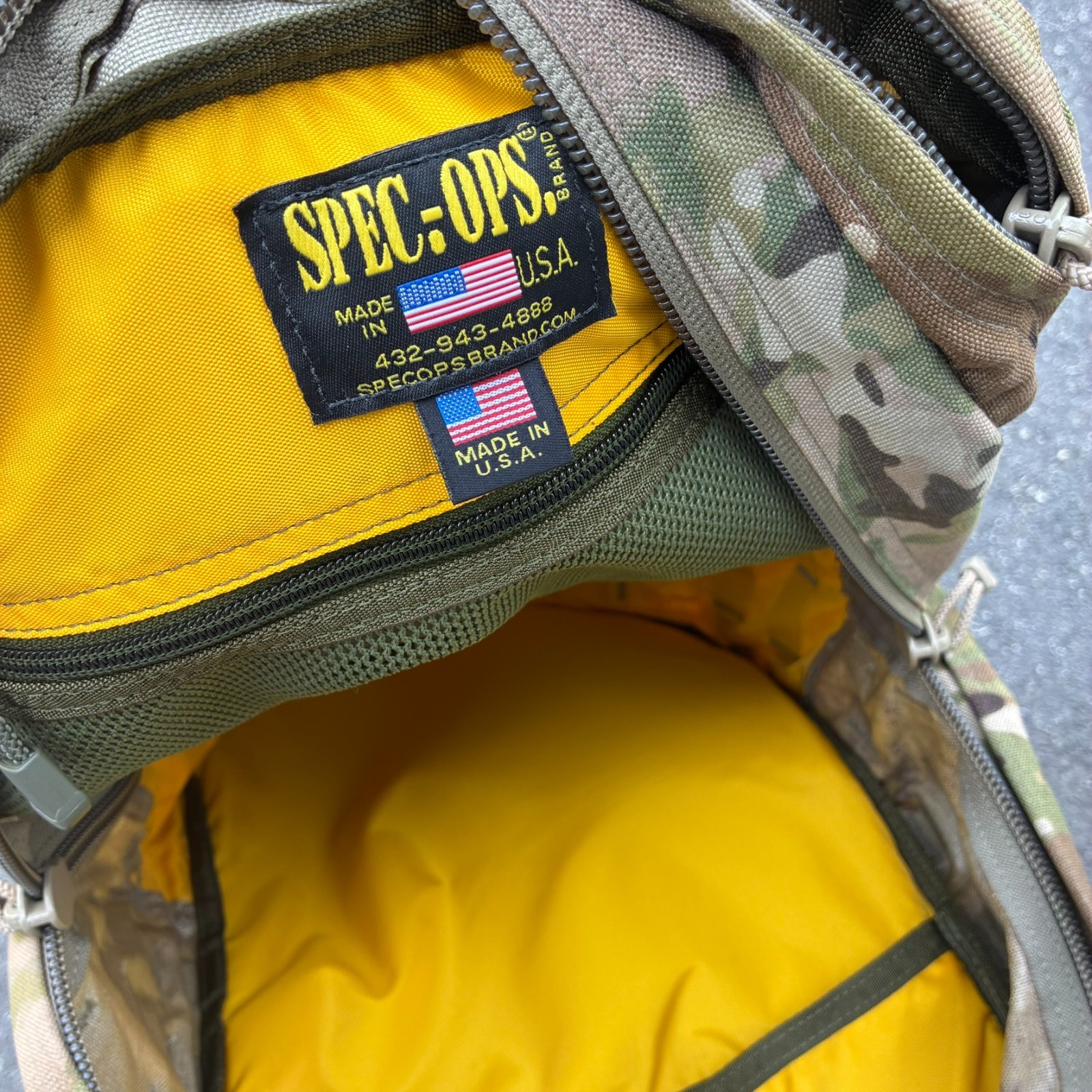 Spec-Ops Brand T.H.E. Pack Tactical Backpack Multicam OCP Yellow Lining USA