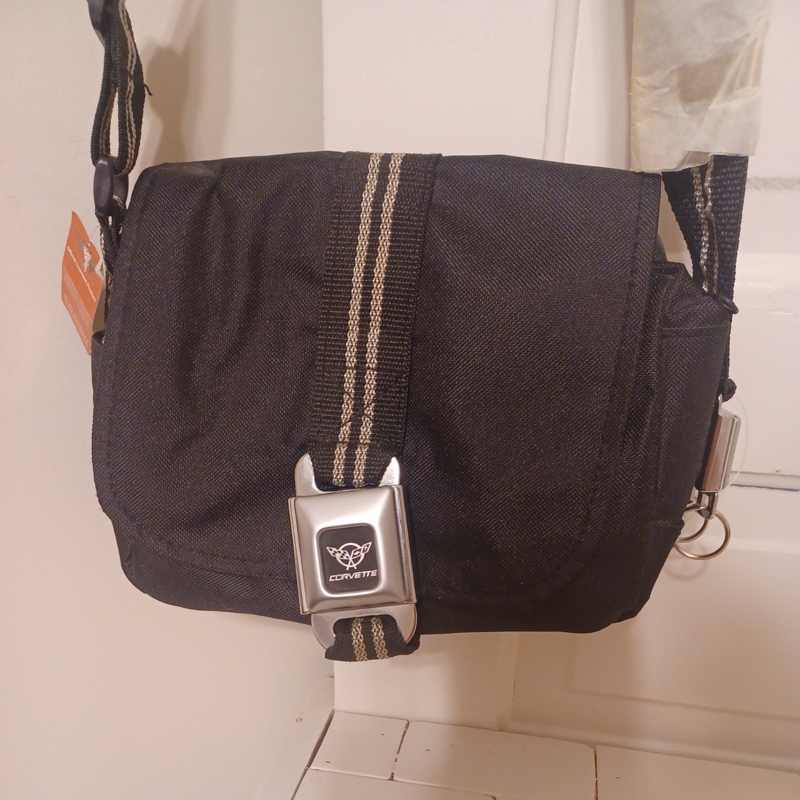 Chevy Corvette Buckle-Down Seatbelt Purse Handbag Crossbody Bag Black Nylon