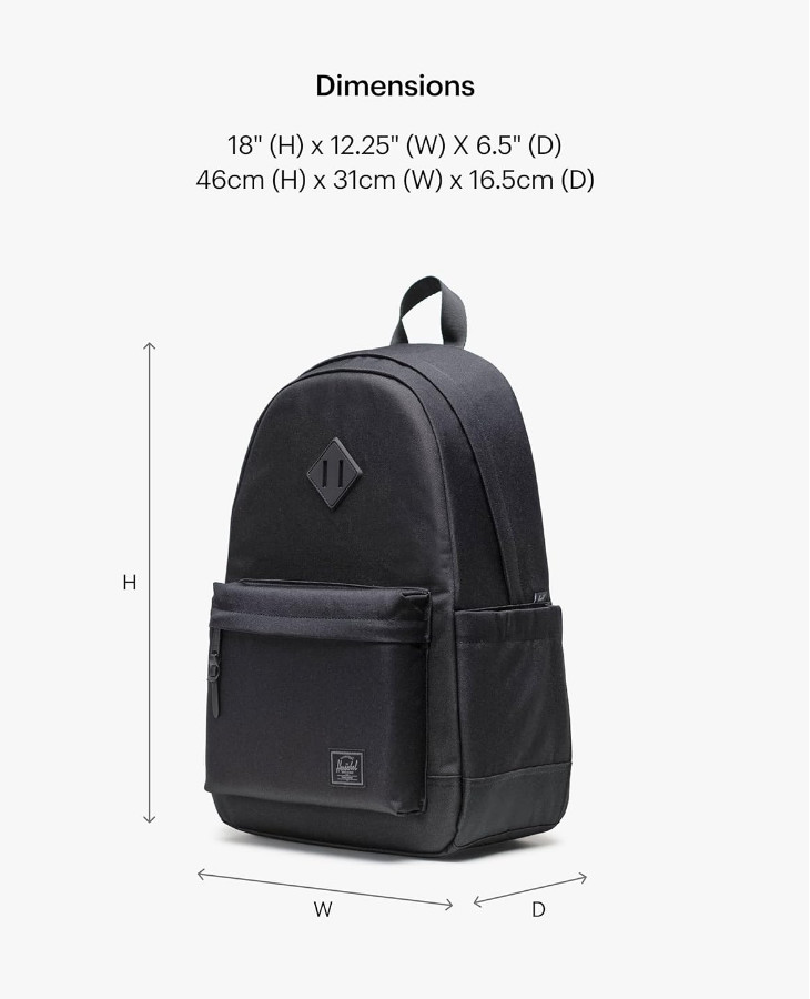 Herschel Supply Heritage Backpack Black Tonal 24 L Capacity 11383-05881-OS