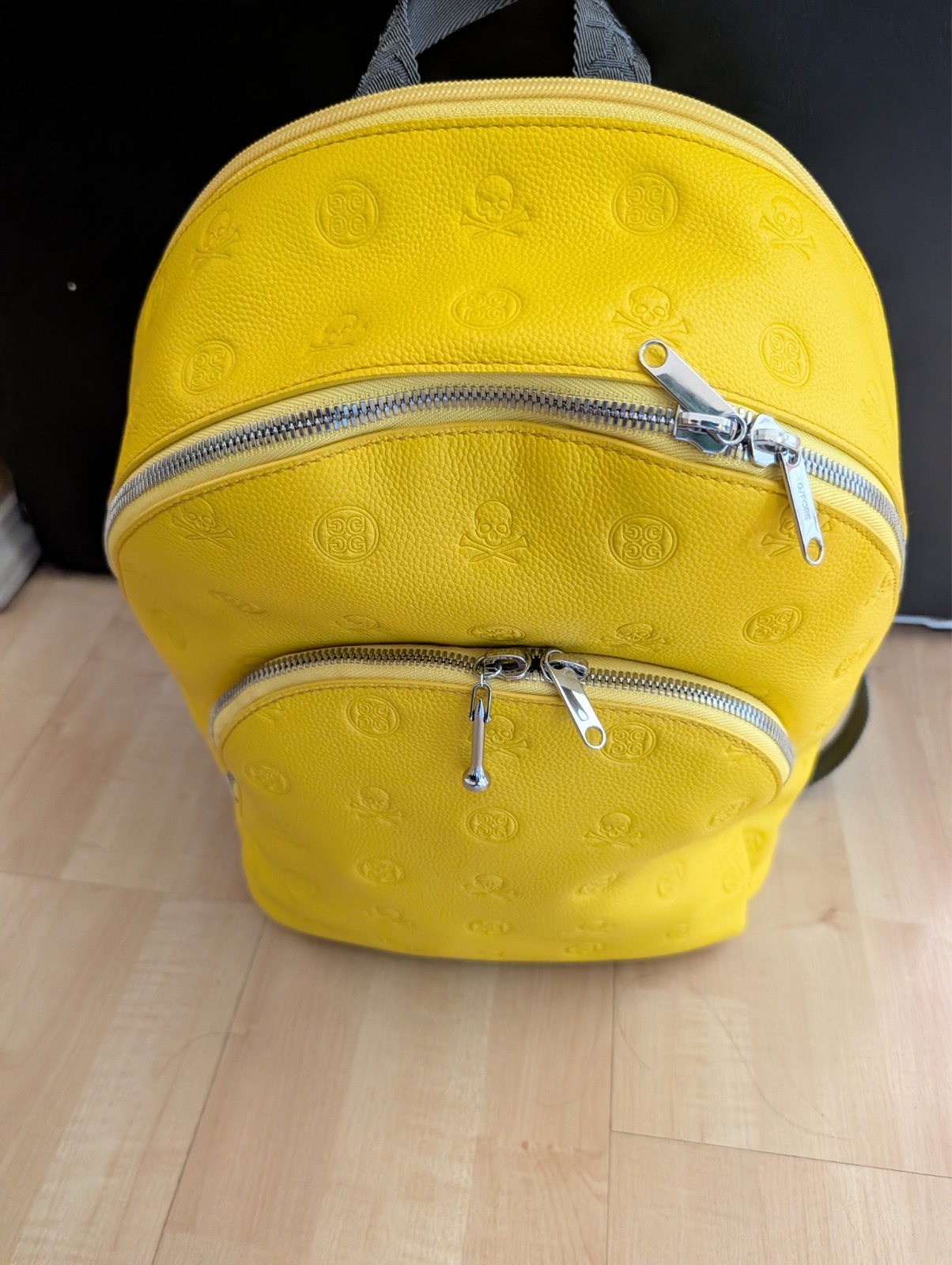 G/FORE Embossed Skull & Tees Leather Yellow Backpack