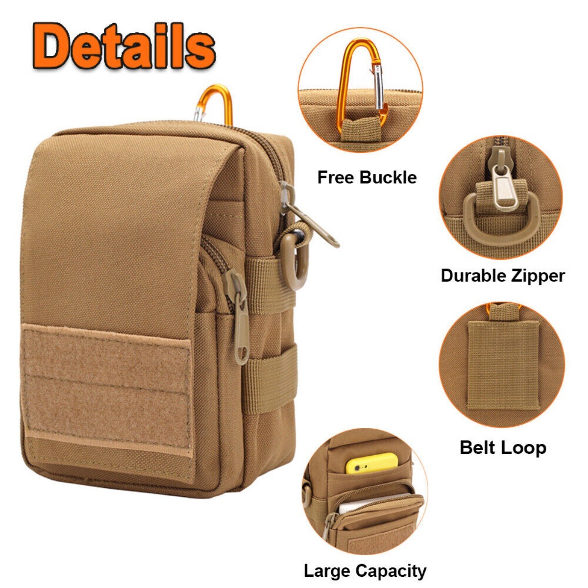 Backpack Strap Pouch Tactical Molle Accessory Pouch with Double-Zipper Pocket