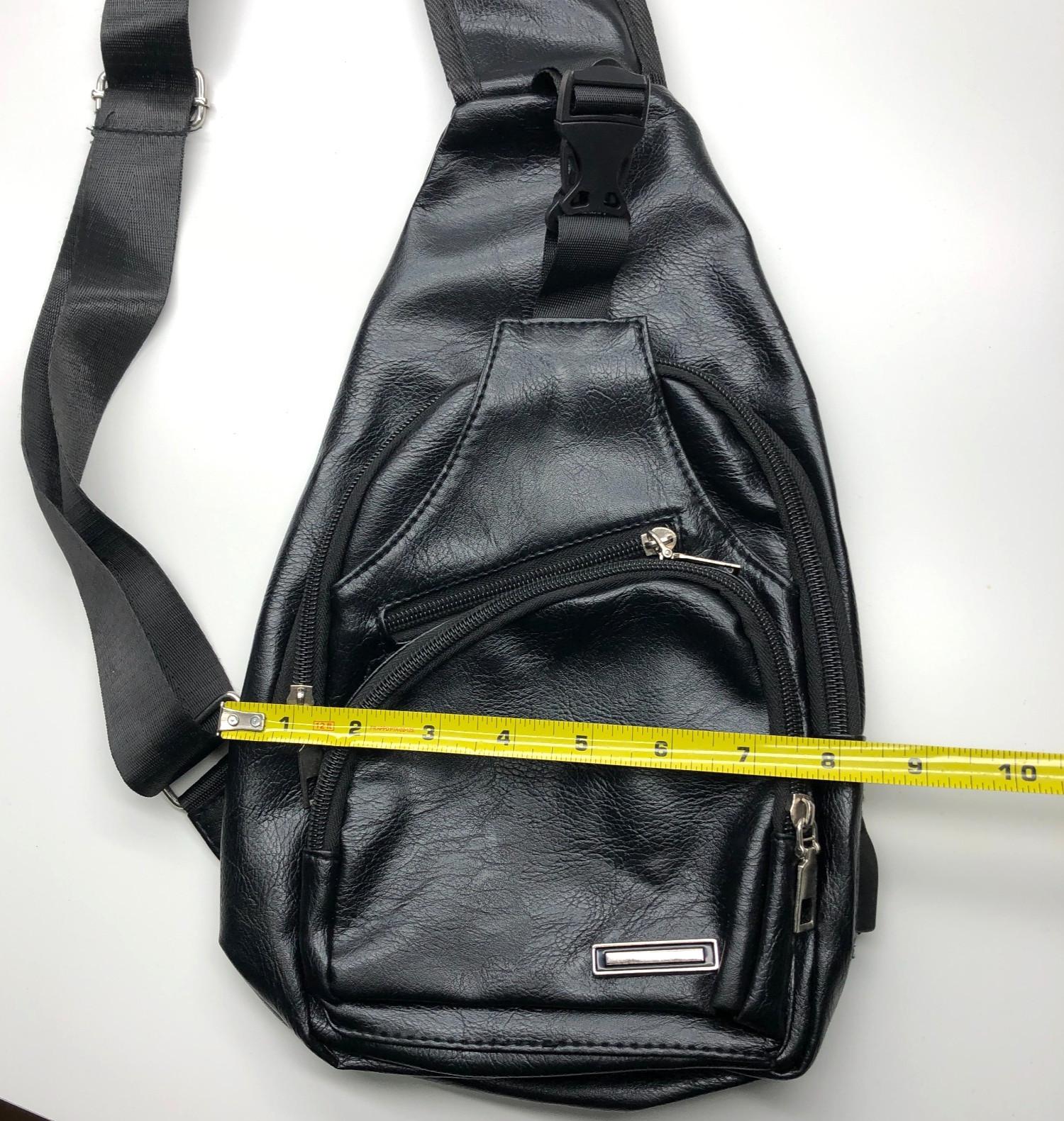 Unbranded Crossbody Sling Bag Black Mens Faux Leather Adjustable Strap