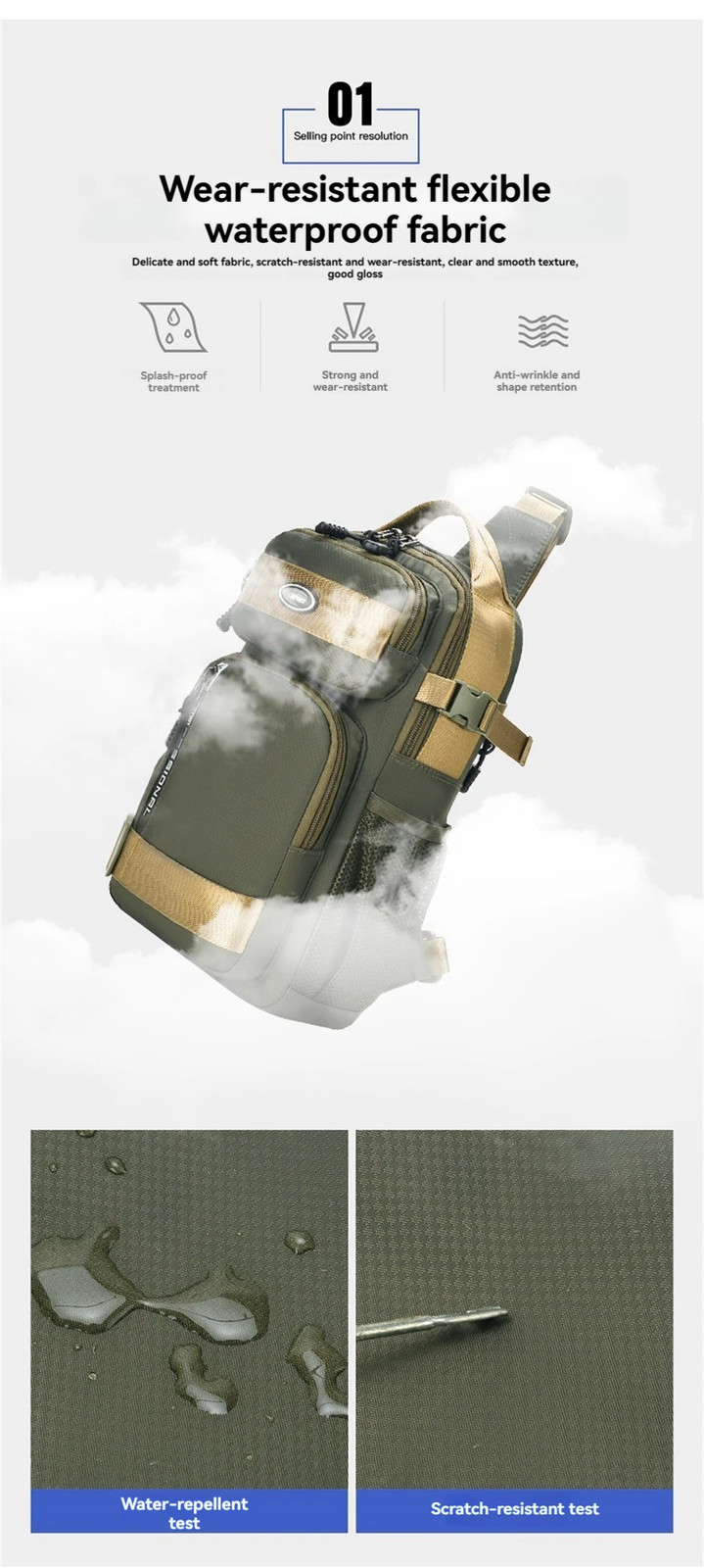 Fashion Men’s Chest Bag Casual Sports Wear-resistant Waterproof Scratch Resistan
