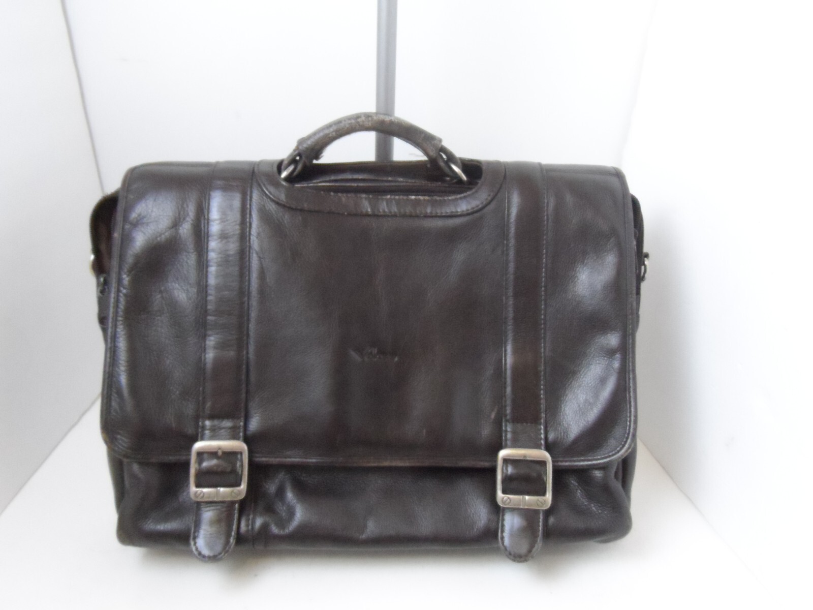 Queros Volare Group Brown Pebbled Leather Briefcase Padded ‘Laptop Bag 15.5x11x7
