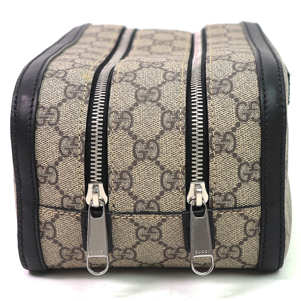 Gucci GG Supreme Canvas Clutch Bag Double Zip Beige Black Pochette