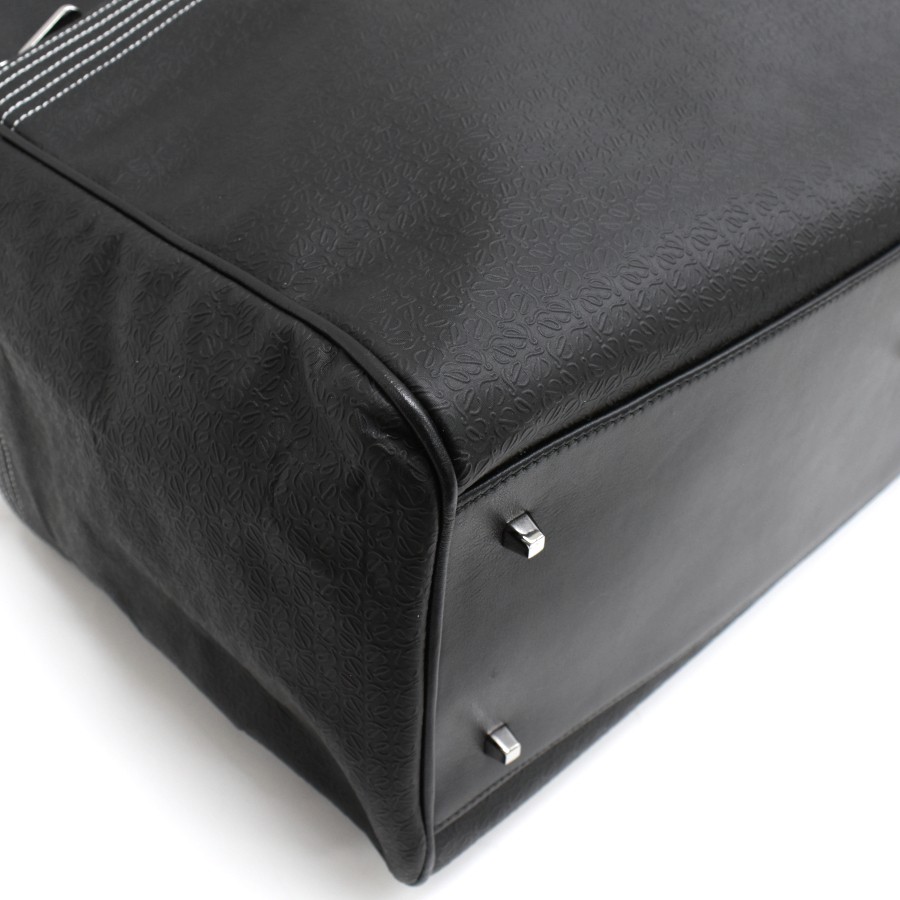 LOEWE Repeat Anagram Duffle Bag Traveling bag Black Leather Purse T10L