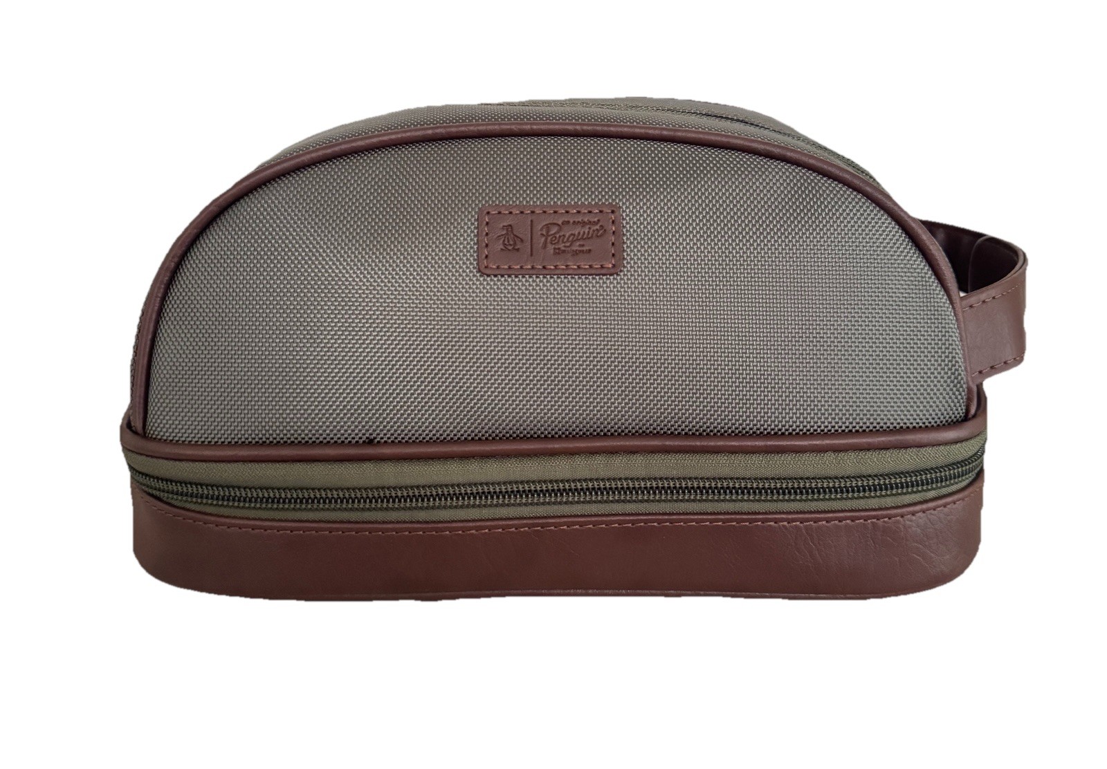 Original Penguin Travel/Toiletry Bag/Olive Green-Brown With Bottle MSRP $49