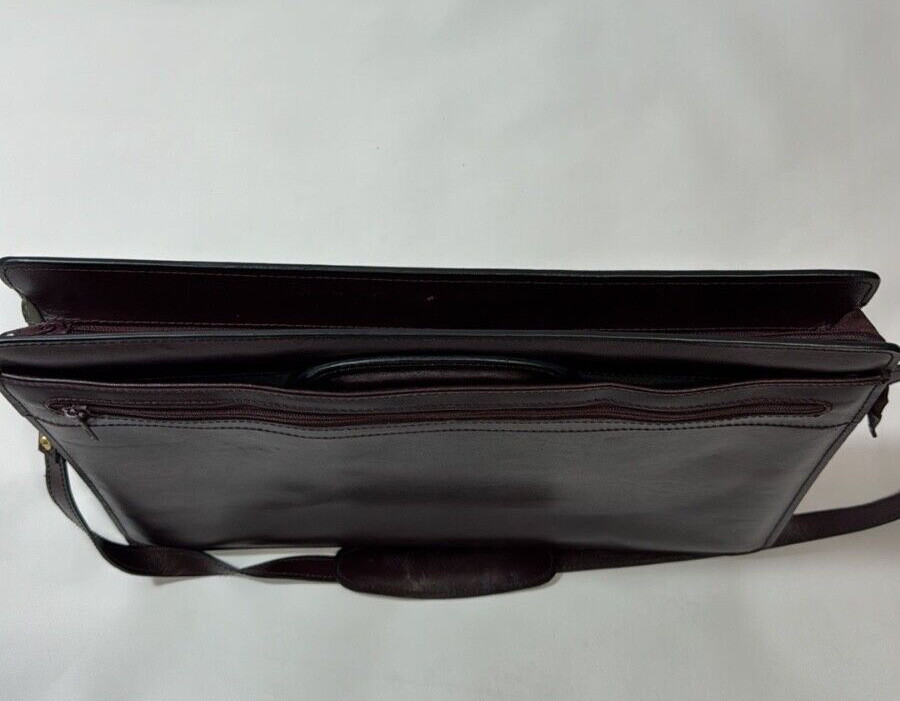 Protocol Portfolio Briefcase Split Leather Double Gusset Burgundy Red Brown