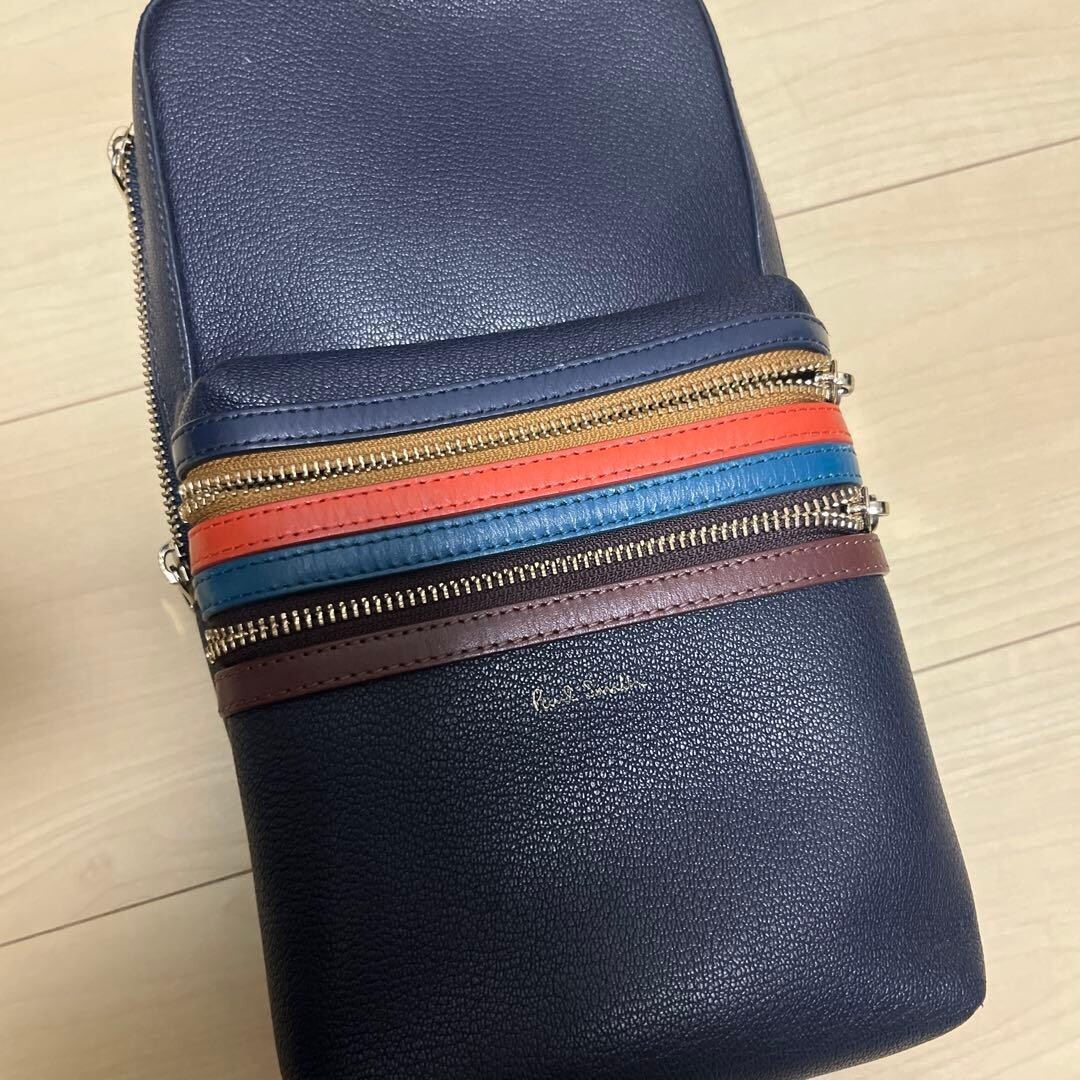 Paul Smith Navy Leather Body Bag Men Zipper Crossbody Waist Pouch Japan Style
