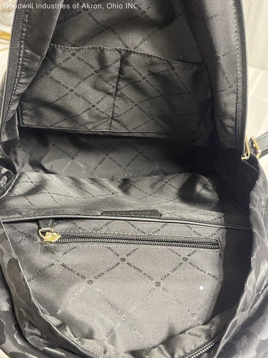 Michael Kors Black Leopard Print Nylon Saffiano Leather Backpack Bag COA