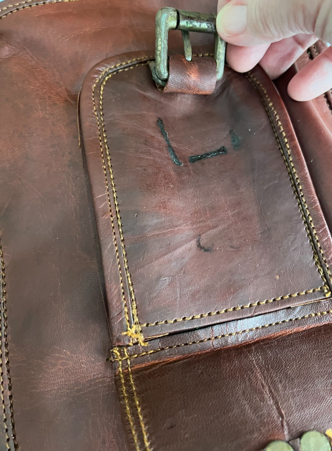 Large Brown Leather Messenger Bag with Buckled Pockets & Zip Top, Made in India