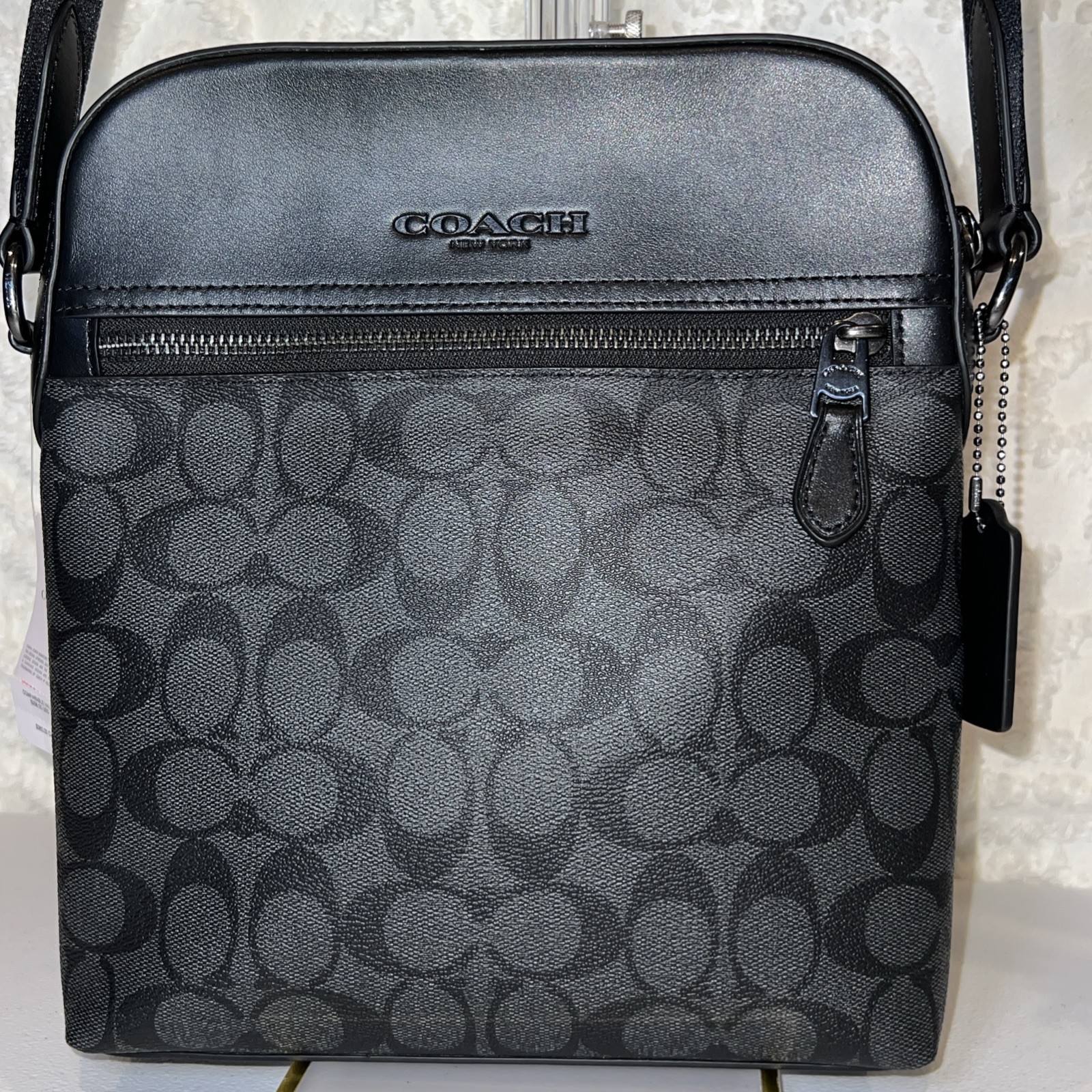 Coach Men’s Houston Flight Bag In Signature Canvas/Charcoal/Black Brand New