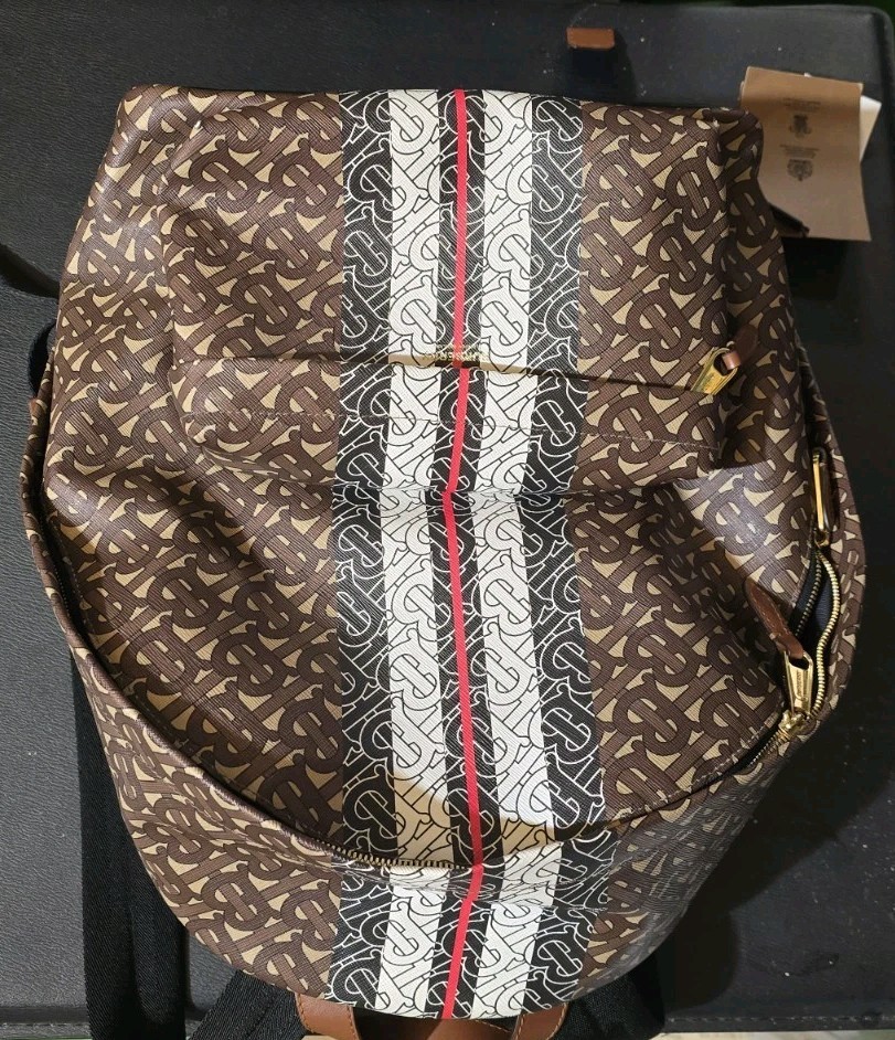 Burberry Medium London Check Monogram Stripe Backpack Bridle Brown