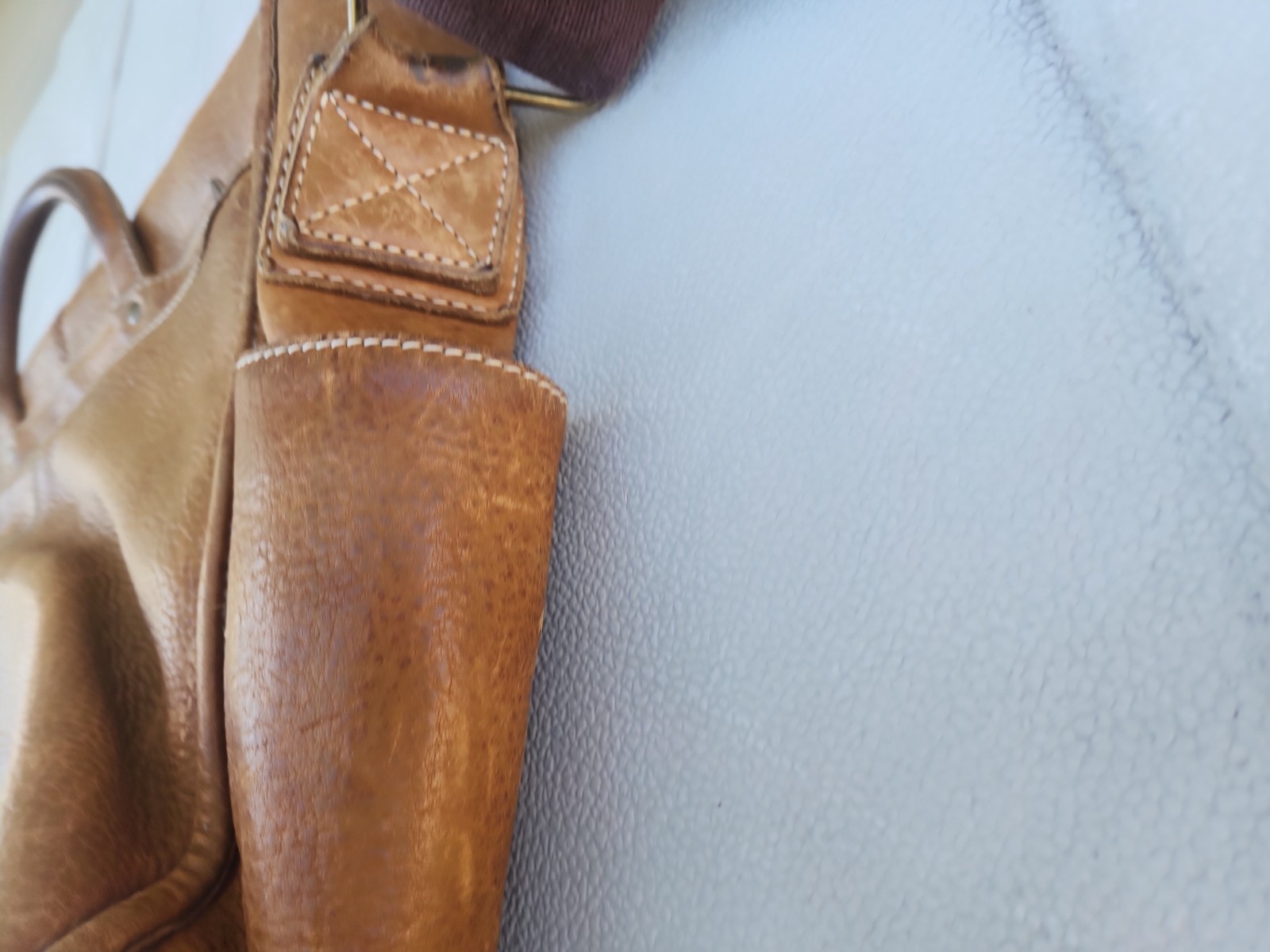 Vtg LL Bean Leather Laptop Messenger Briefcase Tan Bag Expandable Distressed