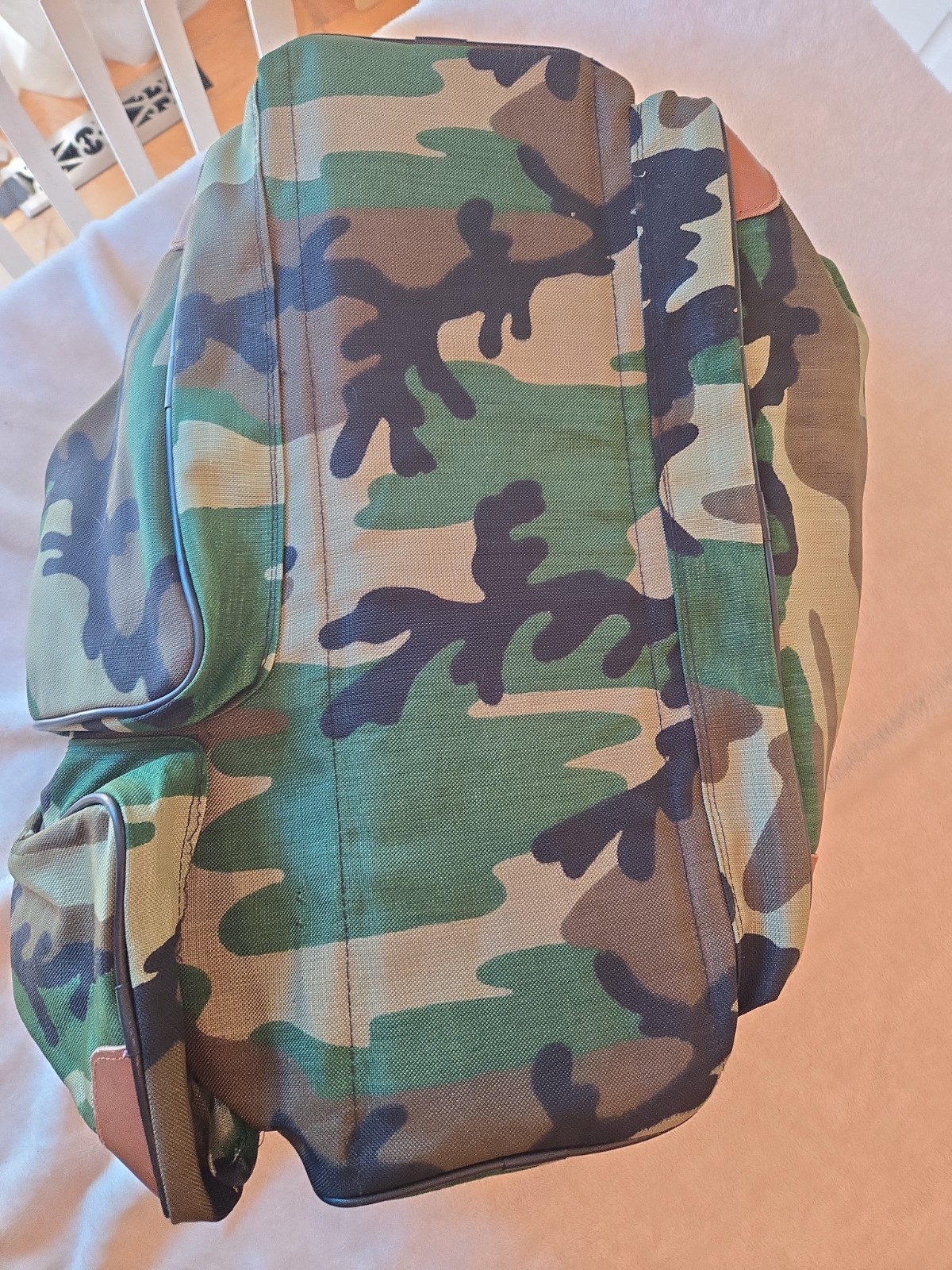 Vintage Camo Winchester Duffle Bag Single YKK Zipper Med Size 21x14x14” One Tear
