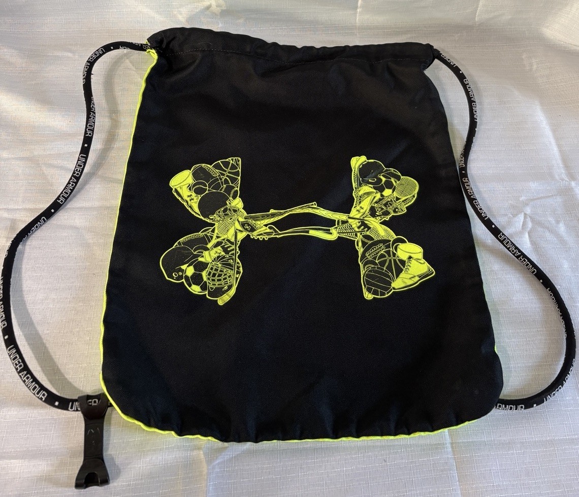 Under Armour Ozsee Sackpack Drawstring Gym Bag Black/Neon Yellow Sports Gear