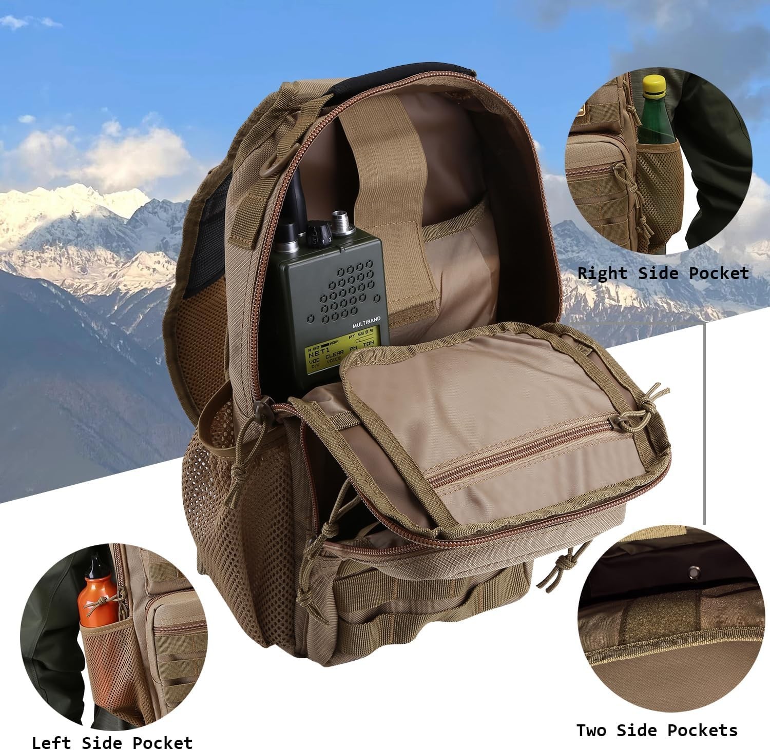 Hannibal Tactical Rover Sling Pack Coyote Crossbody Chest Bag Bottle Holder