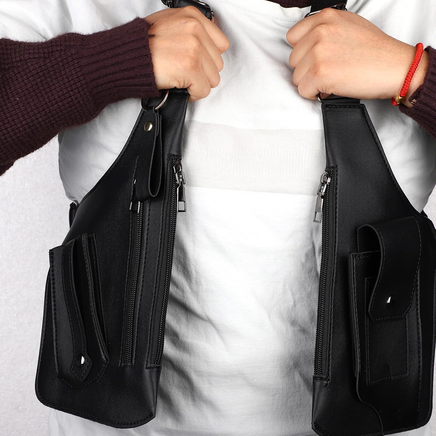 Adjustable PU Leather Wallet Holster Bag Waterproof Underarm Shoulder Bag