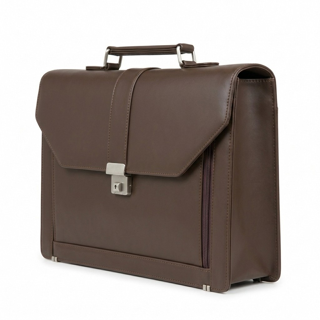 Brown Leather Executive Briefcase Push Lock Flap Mens Laptop Business Lawyer Bag