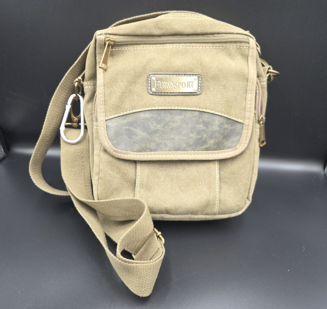 EUROSPORT Olive Green Shoulder Bag Men Adjustable Strap Pockets Zip Buckle