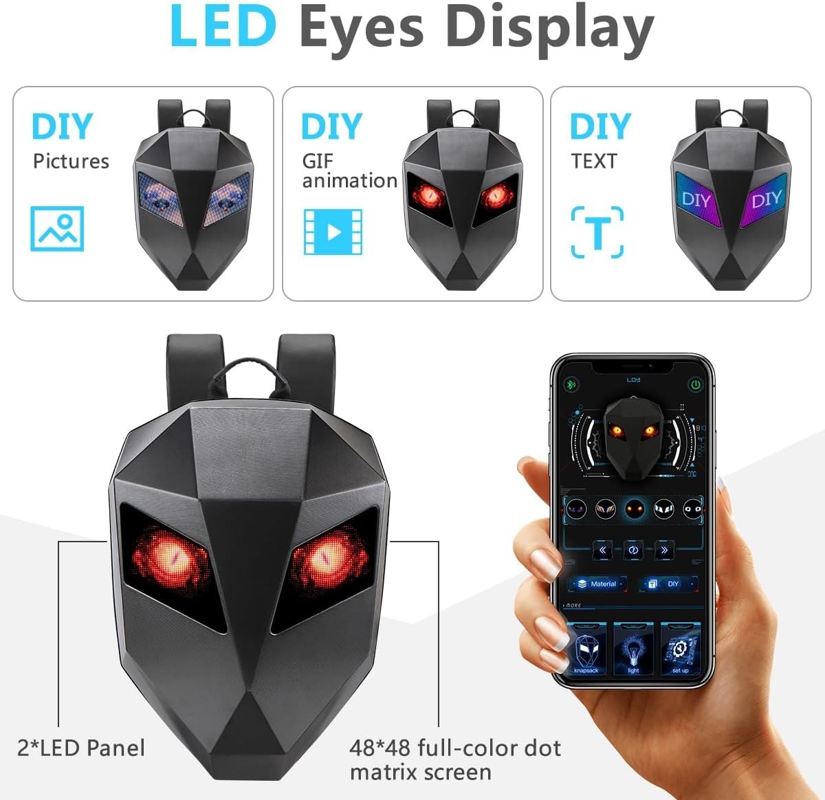 LED Motorcycle Backpack,Knight Backpack, with App Control,Programmable HD Color