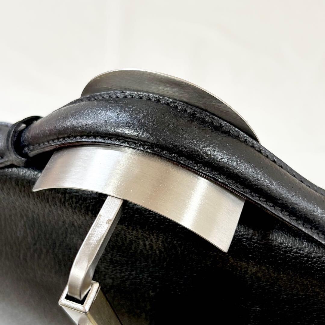 Valextra Leather Briefcase Business Bag Black Flap Lock A4 Italy Authentic