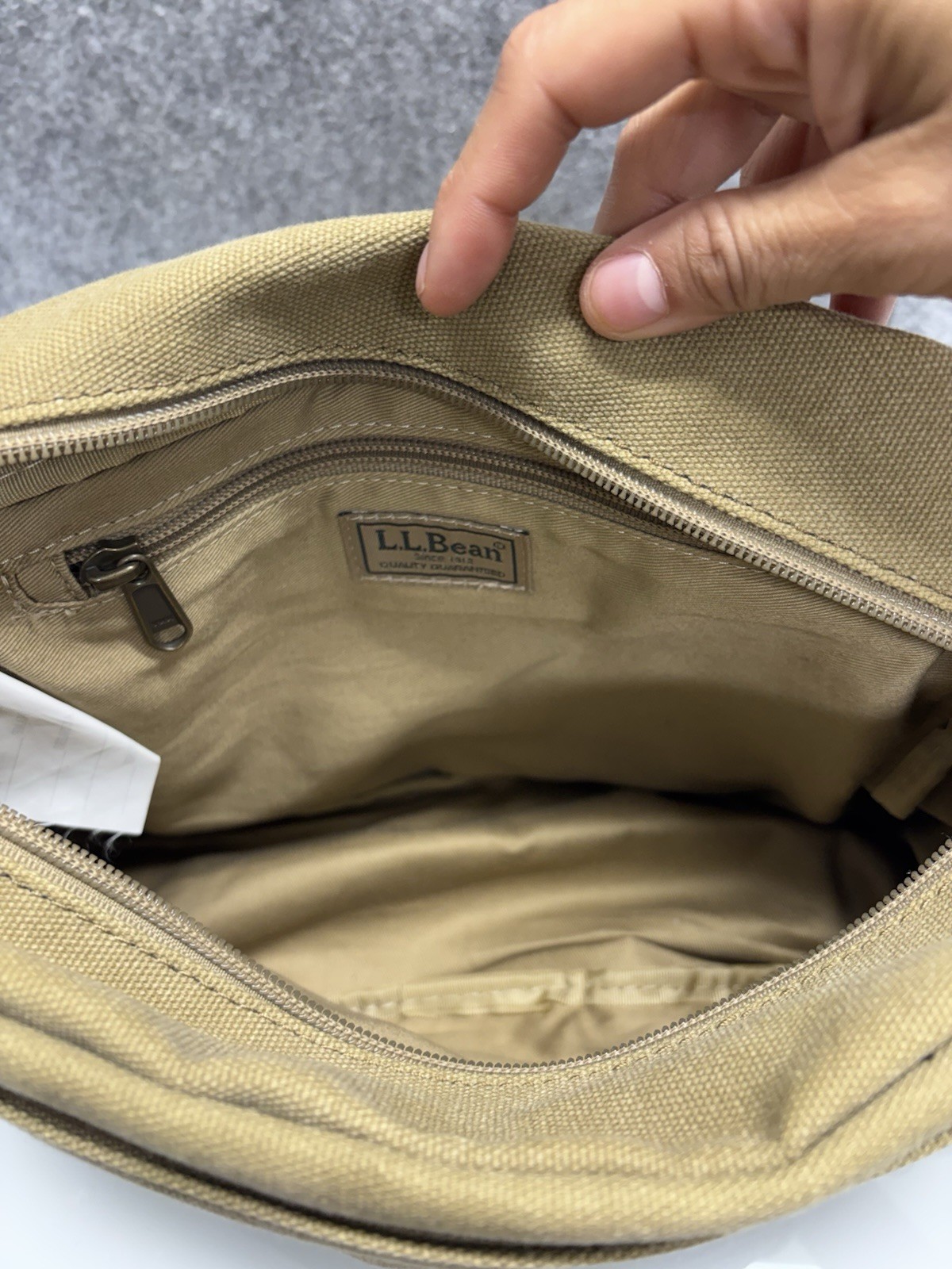 LL Bean VTG Canvas Messenger Flap Field Bag Brown Leather Trim Crossbody
