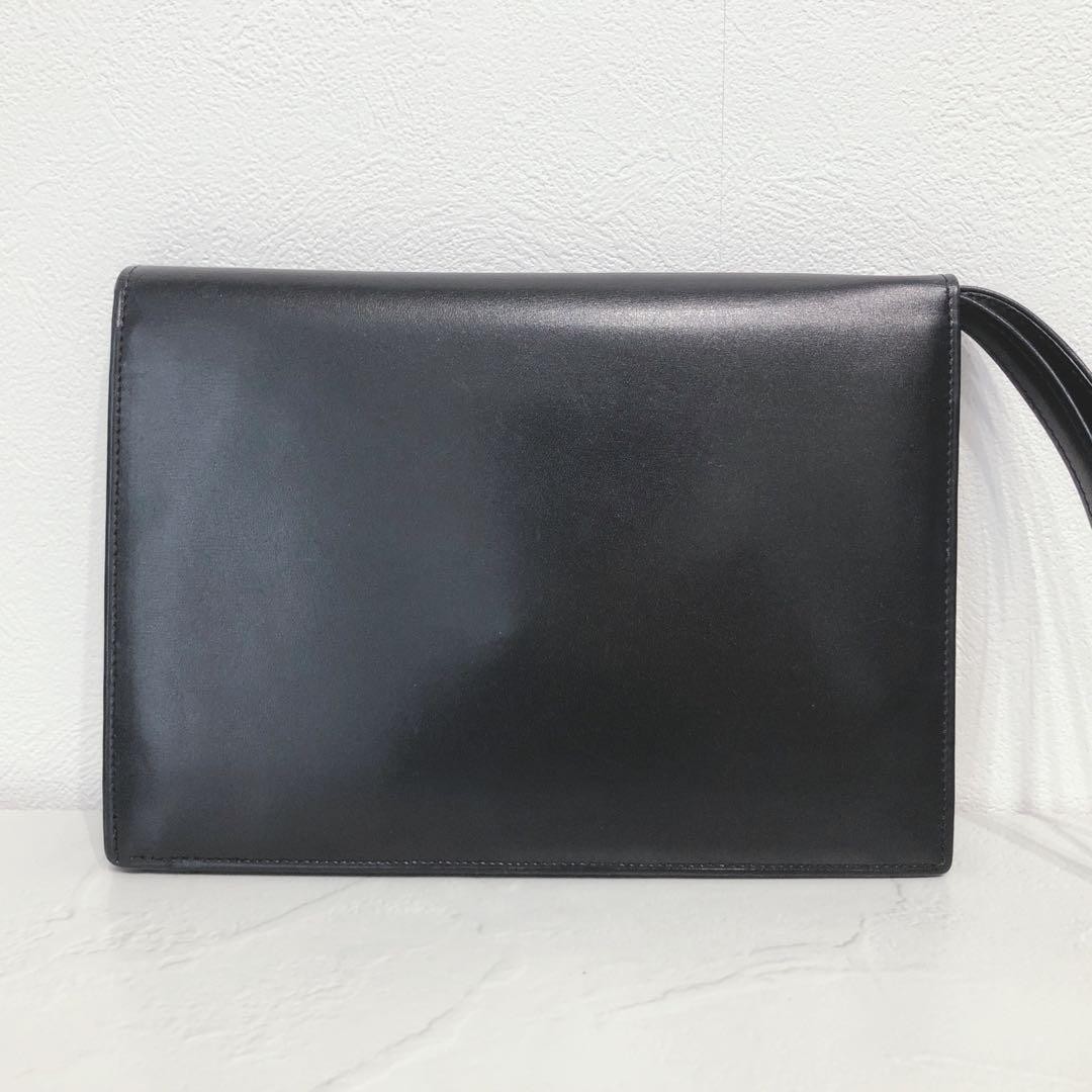 Dunhill Flap Clutch Bag Second Bag Black Leather Lock & Key Wrist Strap Men’s